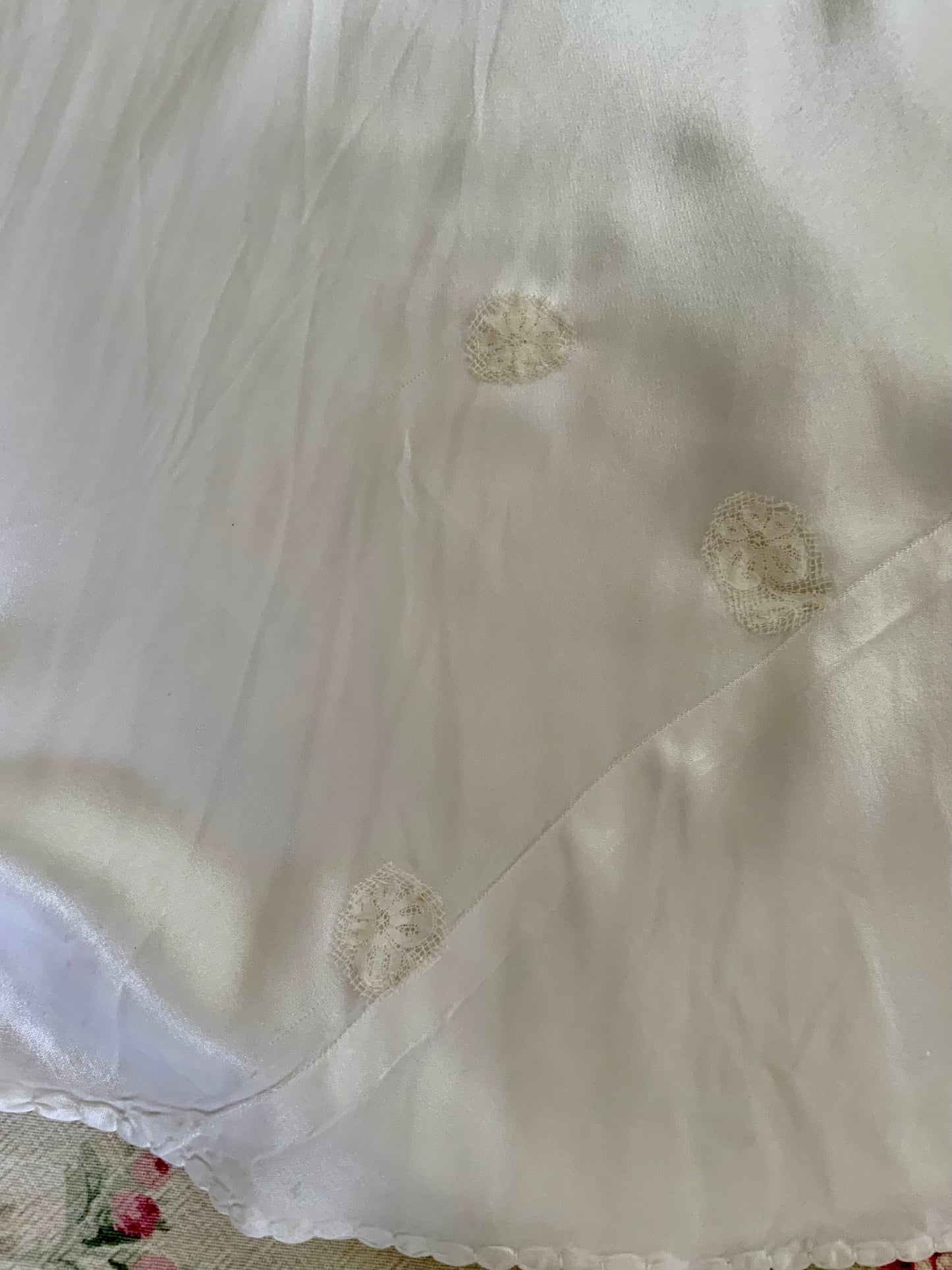 1930s Bridal Boudoir Gown | White Silk Satin Bias Cut Nightgown | Embroidered Lace Bodice | Old Hollywood Lingerie-30DH
