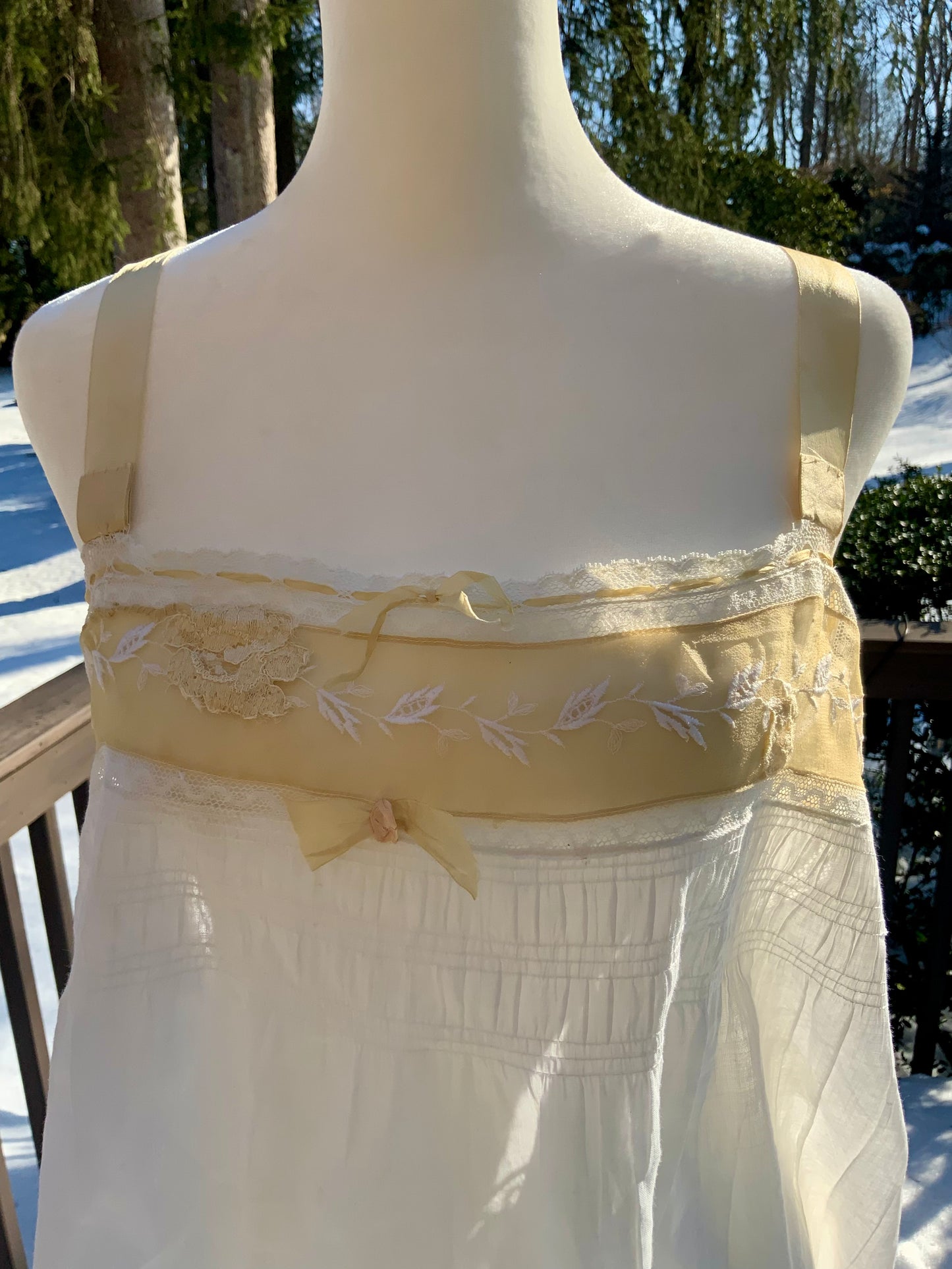 Edwardian Cotton Batiste Teddy | Antique Embroidered Sheer Band Step-In with Lace Appliqué-ED53