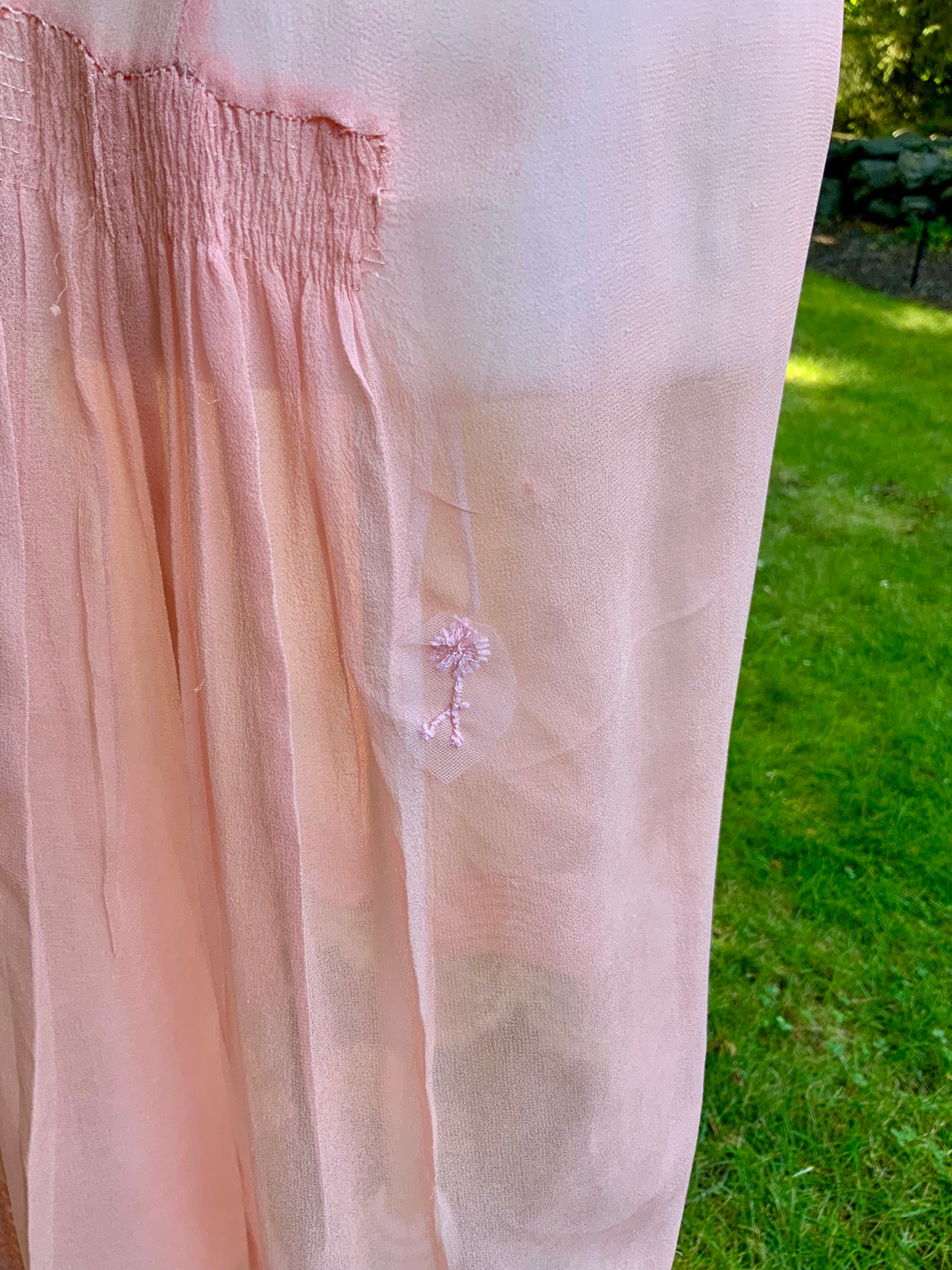 Rare 1920s Silk Chiffon Flapper Dress Art Deco Lace Dress Original Silk Slip Antique Pink Dress Vintage Restored with Vintage Appliqués. 20AS