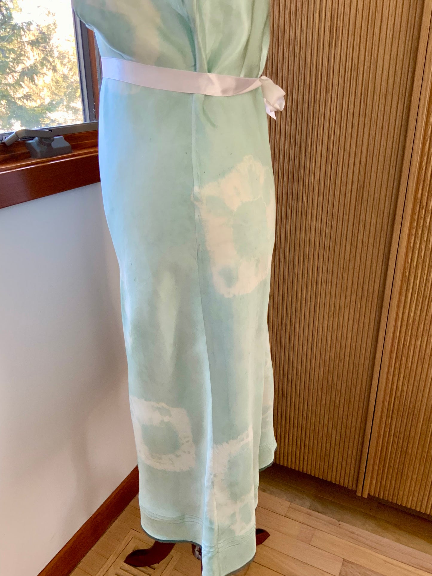 1930s–1940s Hand-Dyed Silk Satin Embroidered Slip Dress-40AN