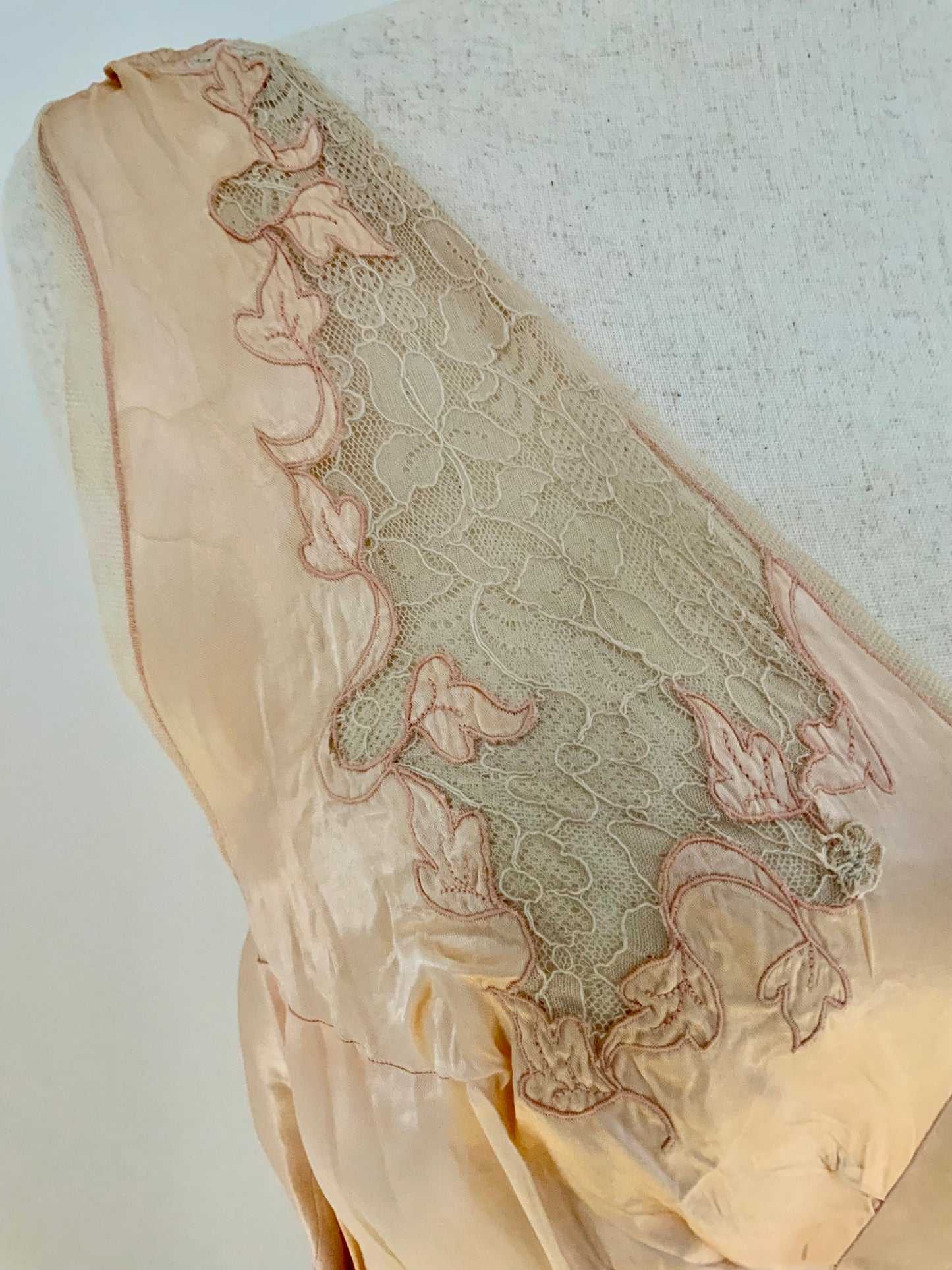 Vintage Hand-Dyed Silk Slip Dress with Lace Bodice | 30s–40s
 - 40AW