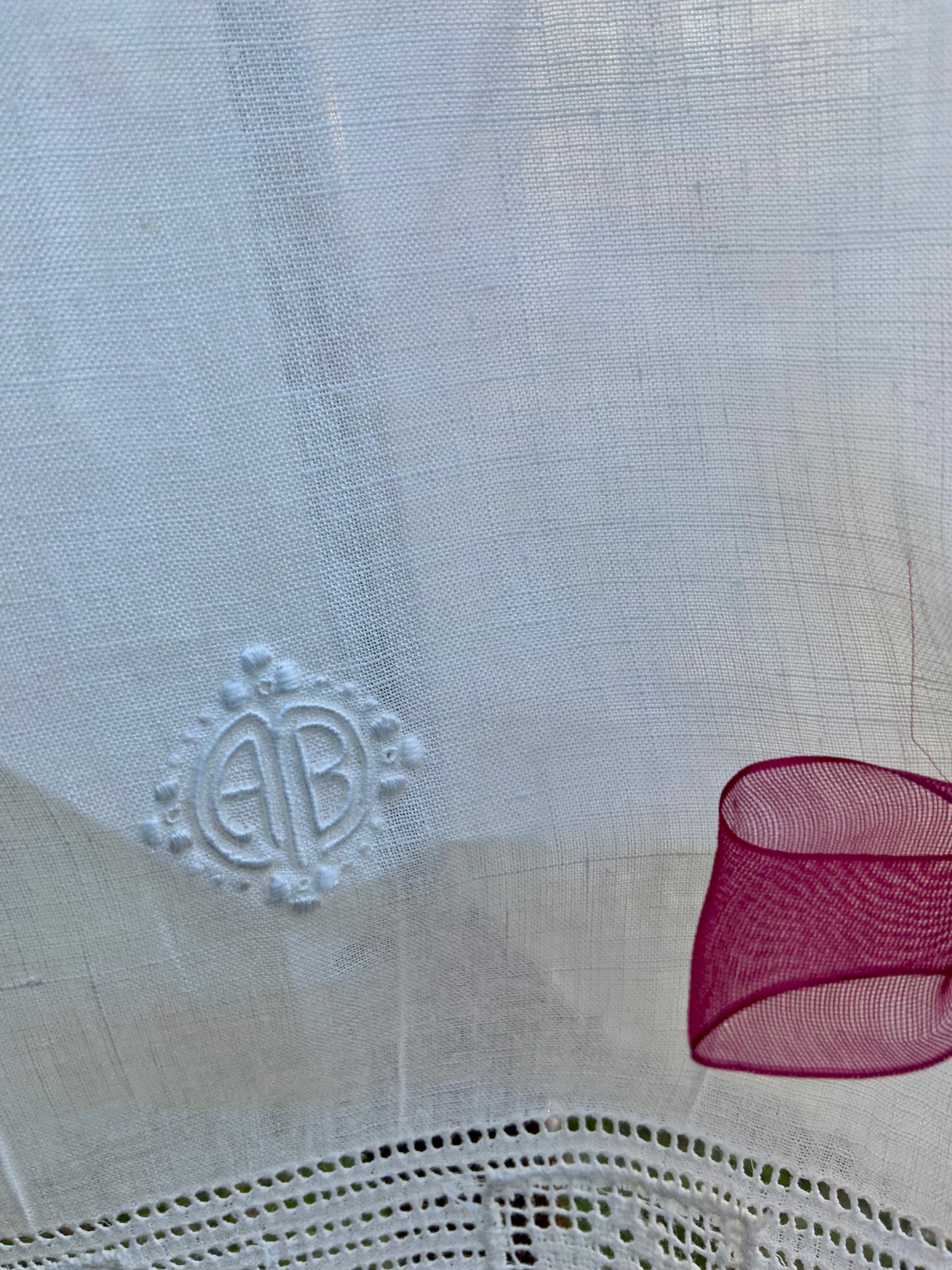 Antique Edwardian Cotton Bloomers c.1905–1915 | Filet Lace Ribbon Hem | Hand Monogram “AB” | Split Drawers Lingerie-ED69