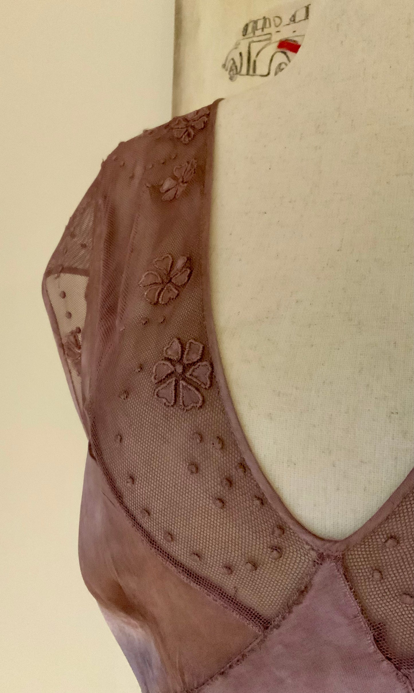 1930s Hand Dyed Mauve Bias Cut Evening Dress. Restyled Vintage Satin Gown.Embroidered Tulle.Lulu Boop Vintage-30CW