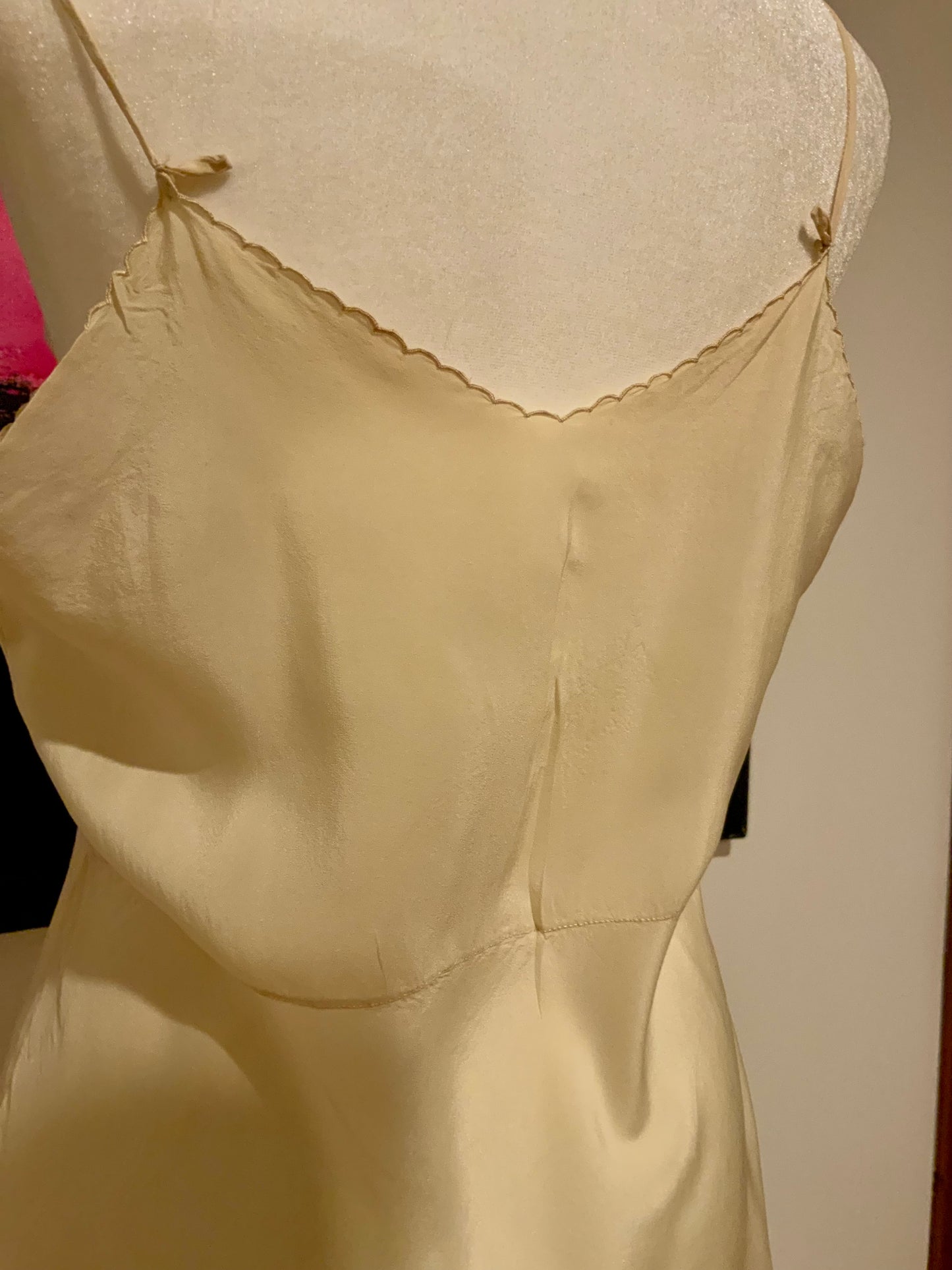 1930s Hand-Embroidered Pure Silk Slip Dress | Champagne - 30AT