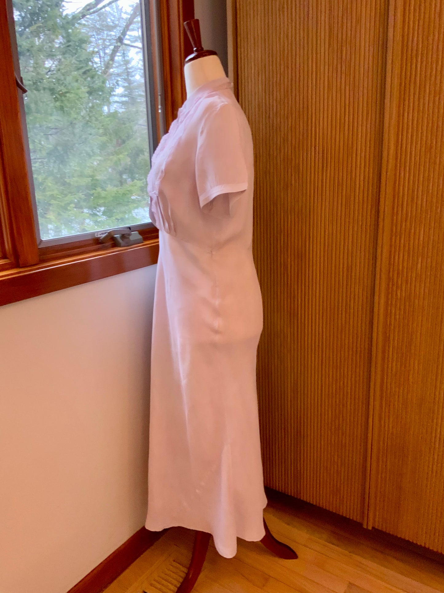 Authentic 1930s Bias Cut Satin Nightgown Hand Dyed Lilac Original Belt Vintage Lingerie Dress
 - 30K