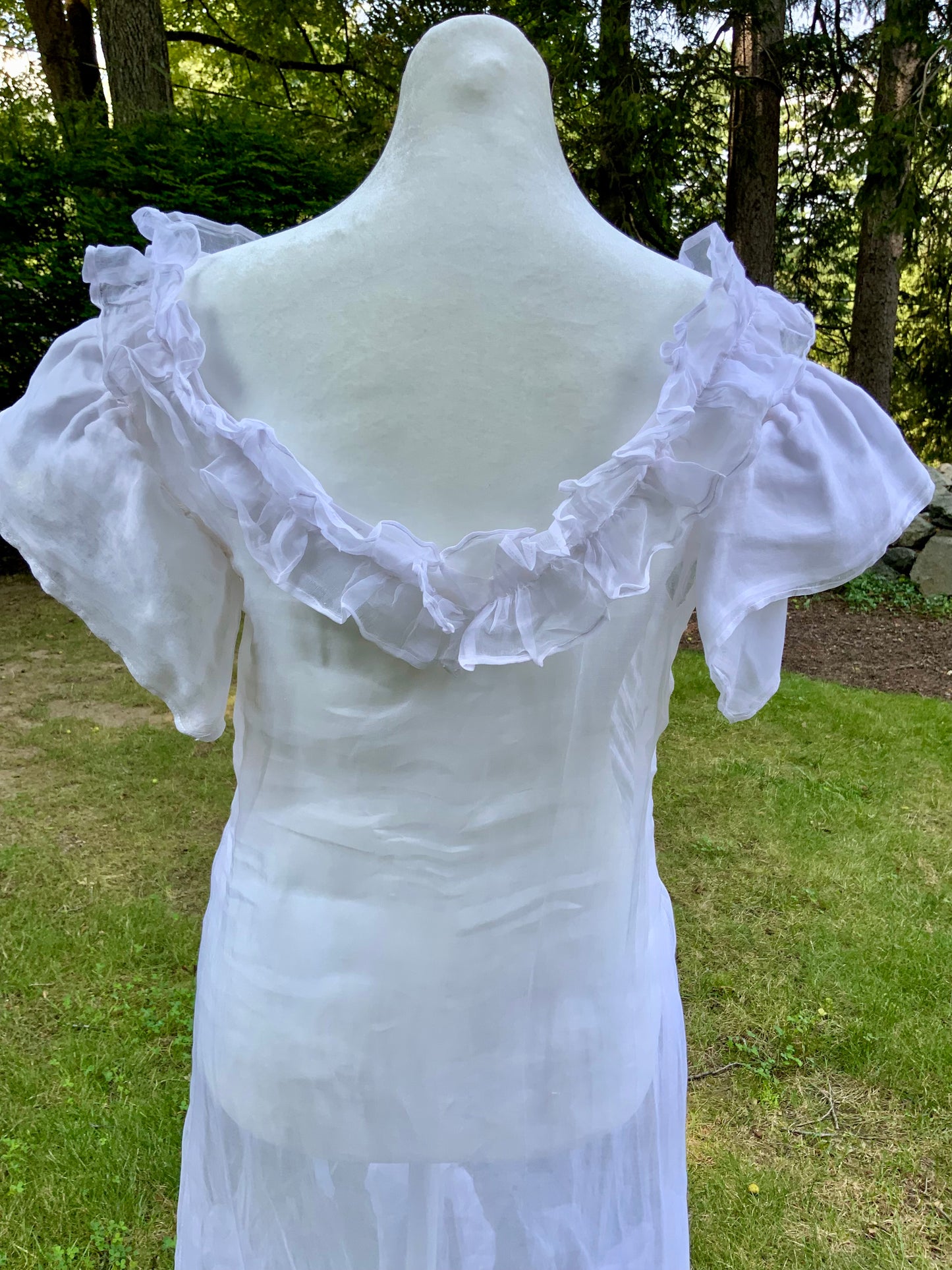 Rare 1930s White Organza Evening Gown.Ethereal Ruffle Hem Formal Dress. Romantic Bridal Gown-30DO