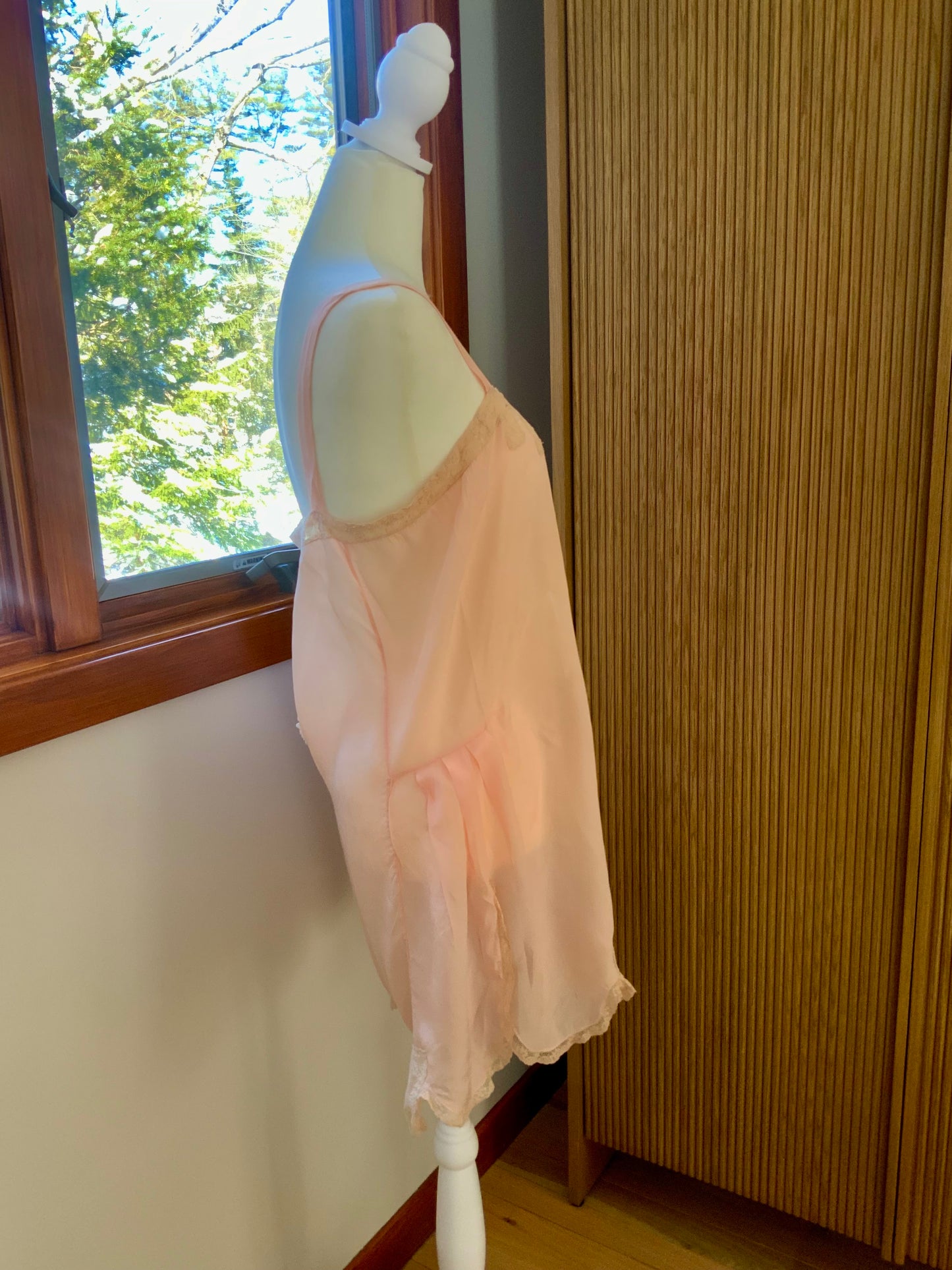 1920s–30s Blush Silk Teddy (Camiknicker) — Pure Silk Boudoir One-Piece with Lace Appliqué-20AL