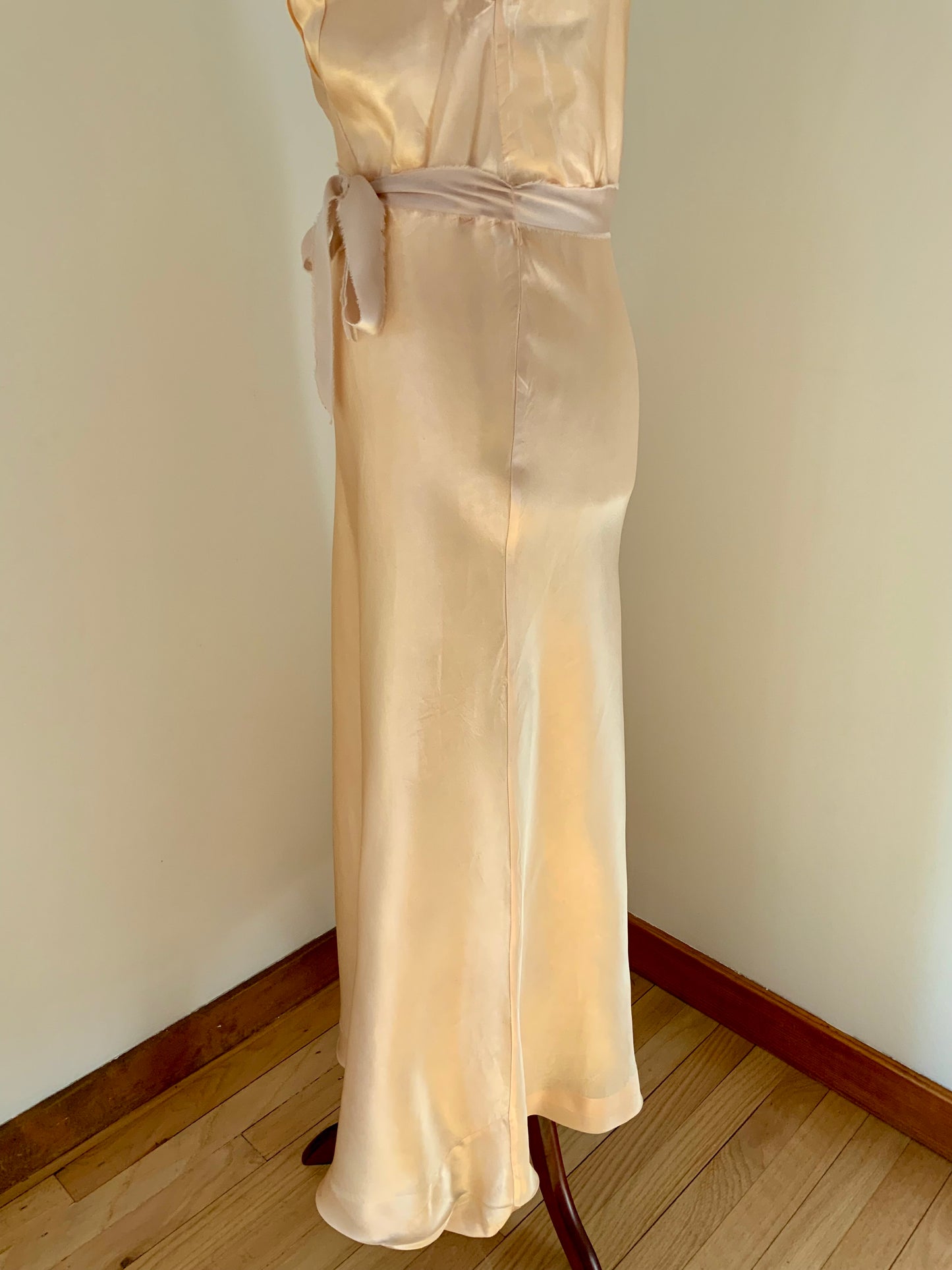 Vintage Hand-Dyed Silk Slip Dress with Lace Bodice | 30s–40s
 - 40AW