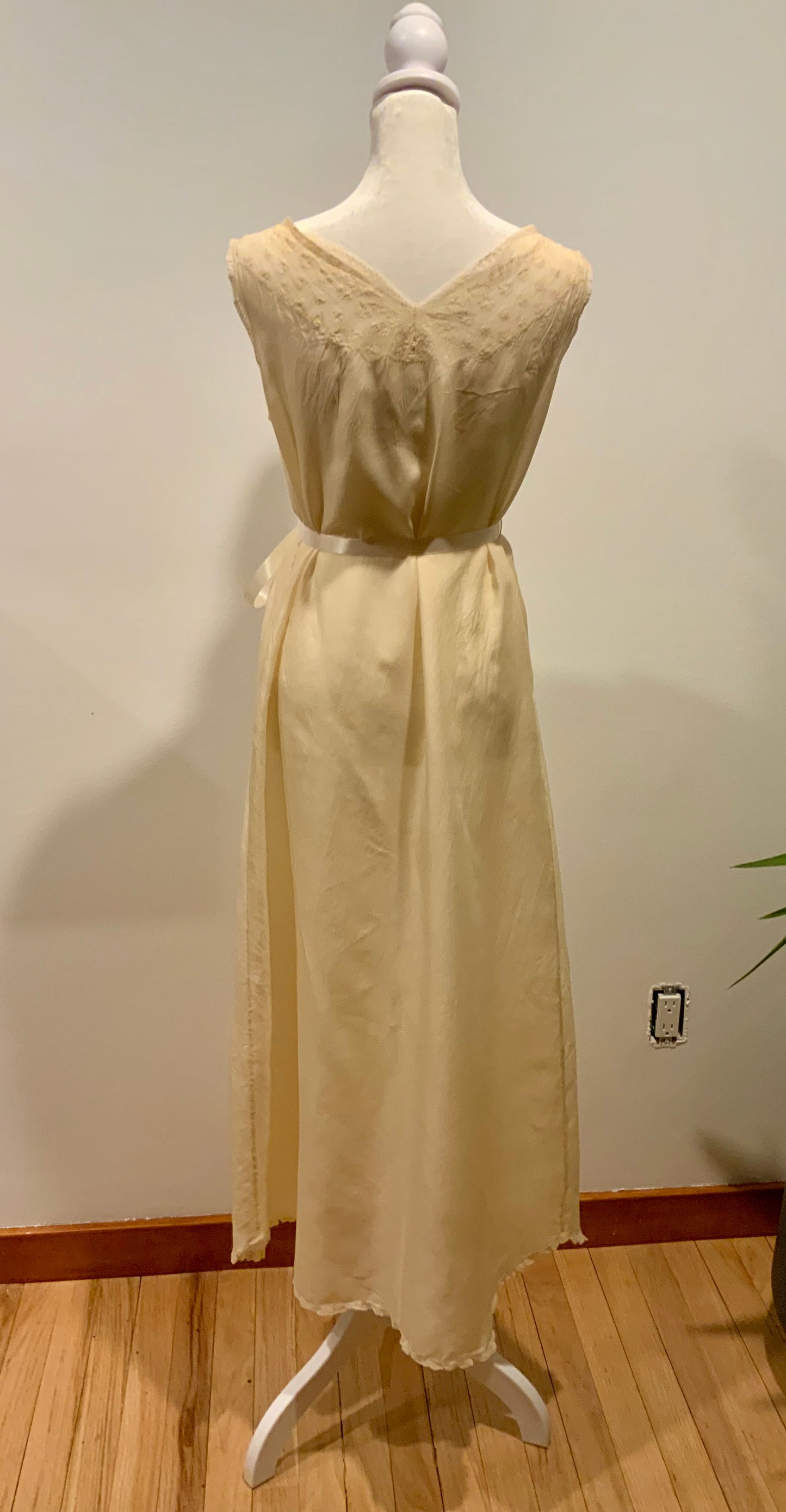 1920s–30s Pure Silk Lace Bias Cut Bridal Nightgown | Antique Monogrammed Trousseau Dress-20AV