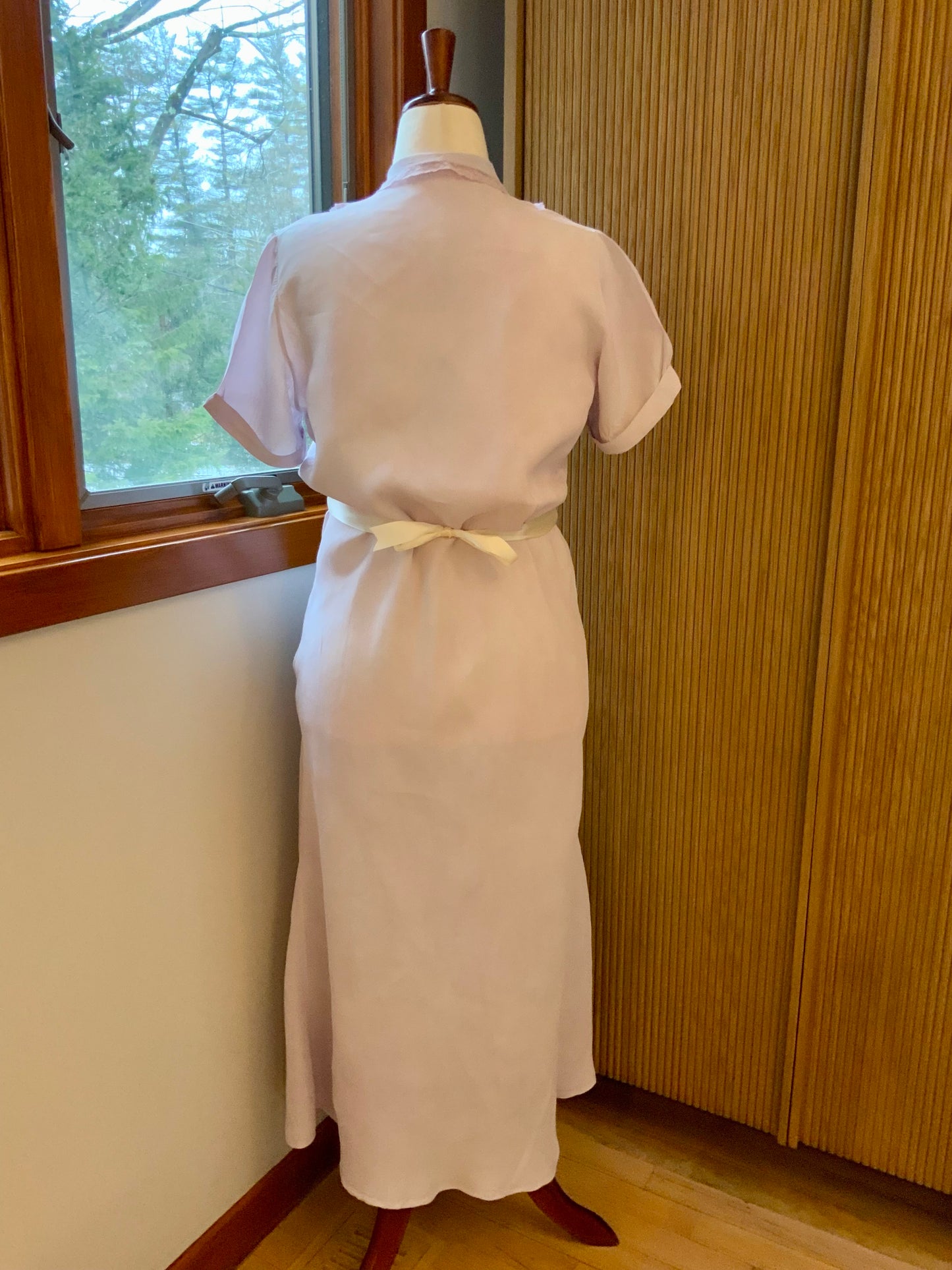 Authentic 1930s Bias Cut Satin Nightgown Hand Dyed Lilac Original Belt Vintage Lingerie Dress
 - 30K