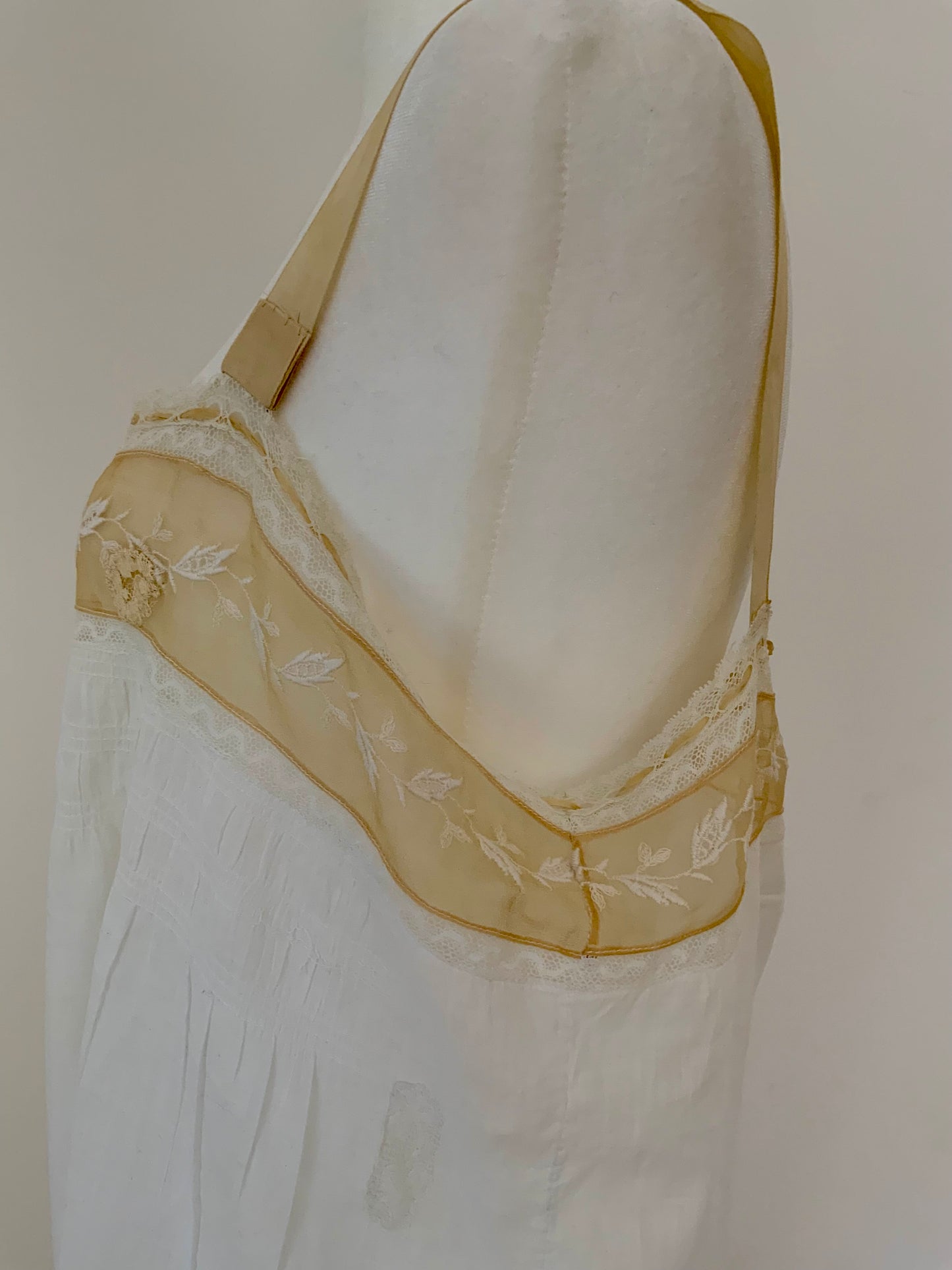Edwardian Cotton Batiste Teddy | Antique Embroidered Sheer Band Step-In with Lace Appliqué-ED53