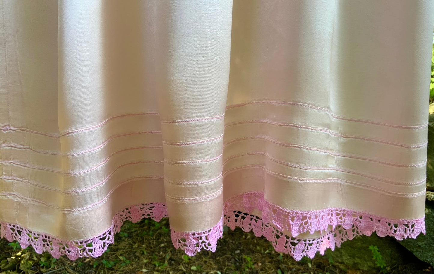 Rare 1930s Blush Pink Satin Boudoir Gown with Embroidery & Ribbon Sash-30DA