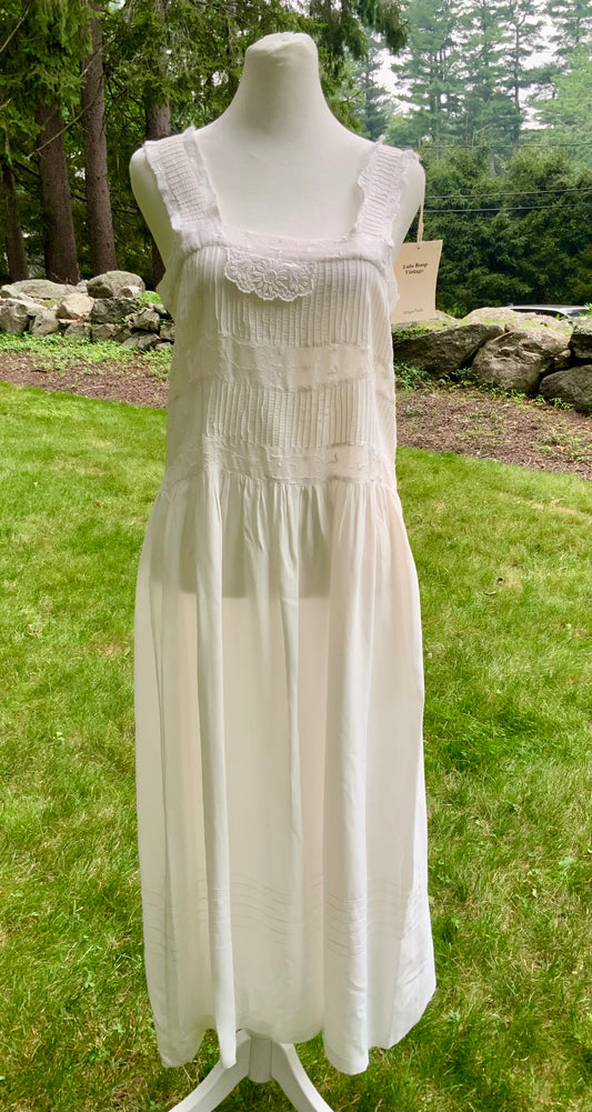 Antique Bridal Boudoir Dress | Late 1920s Silk Slip Dress | Art Deco Pintucks & Embroidered Lace
-40BI