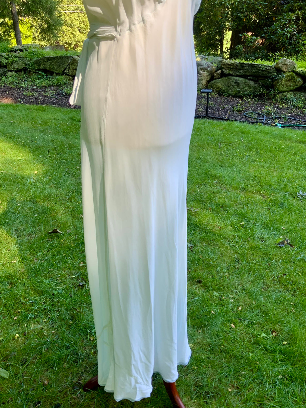 1930s Pale Blue Embroidered Nightgown with Draped Bodice and Velvet Ribbon.30CL