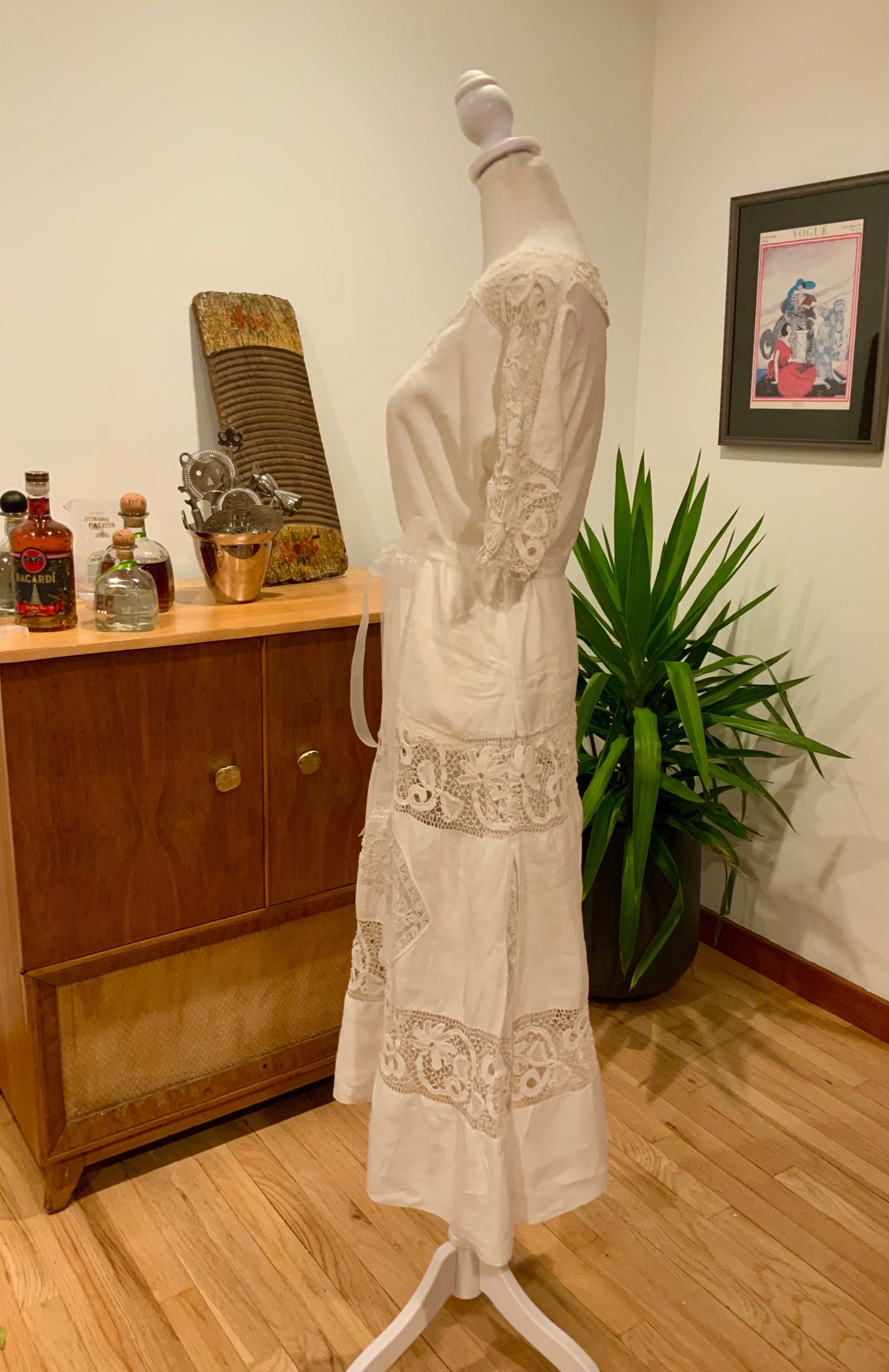 Edwardian Cotton & Lace Tea Dress c.1905–1915 |Antique Lingerie Dress with Battenberg & Crochet Lace-ED32