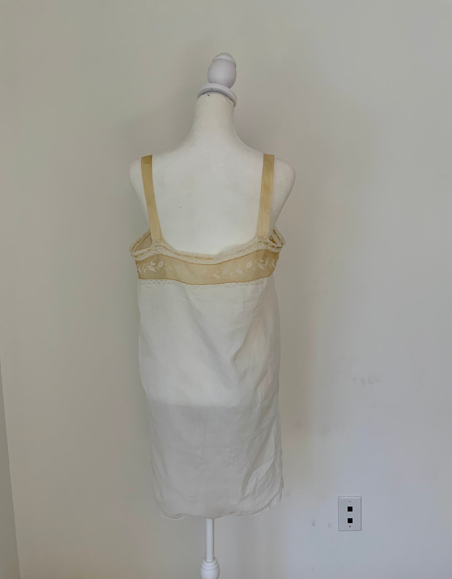 Edwardian Cotton Batiste Teddy | Antique Embroidered Sheer Band Step-In with Lace Appliqué-ED53