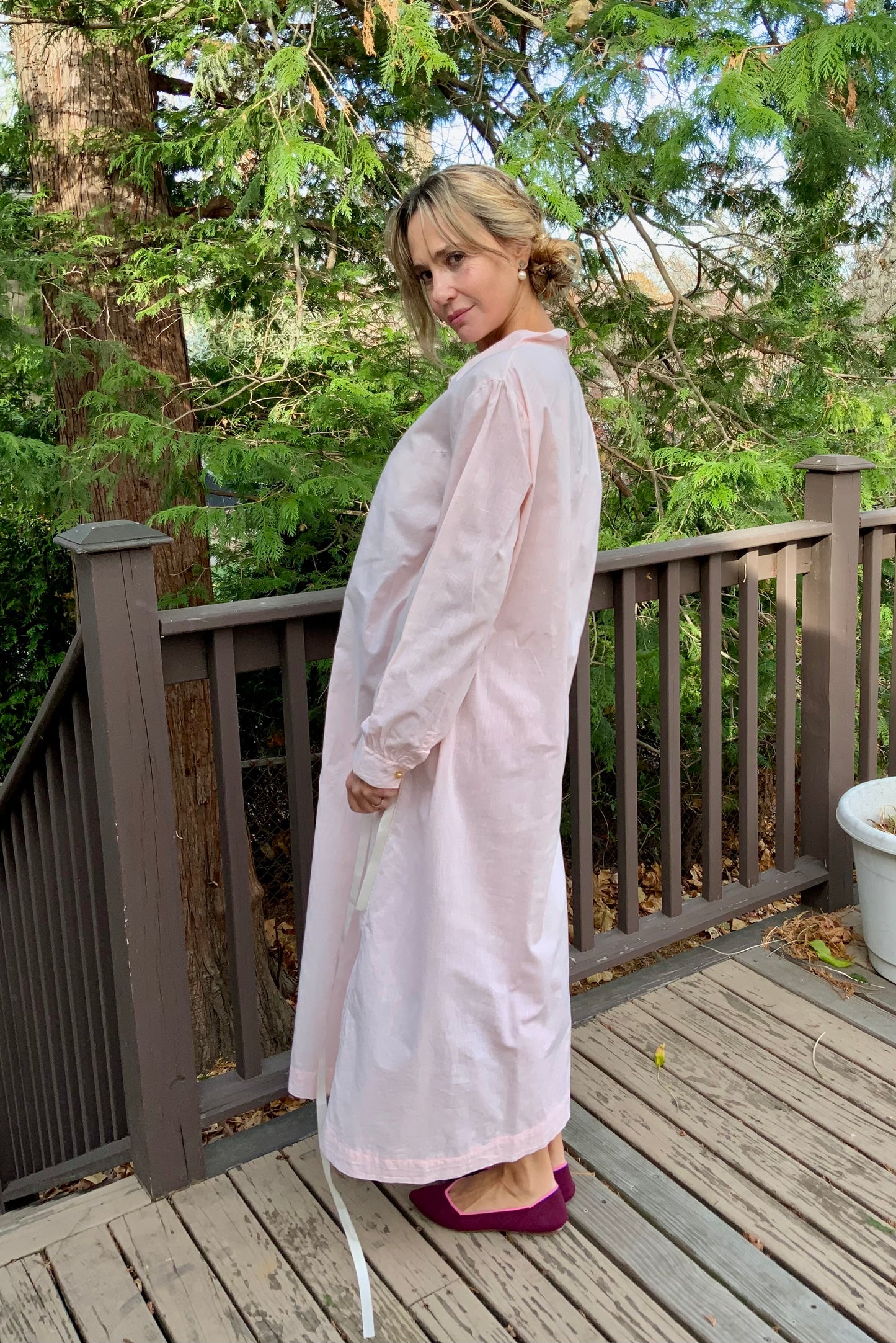 Long Sleeve Cotton Nightgown - 60s