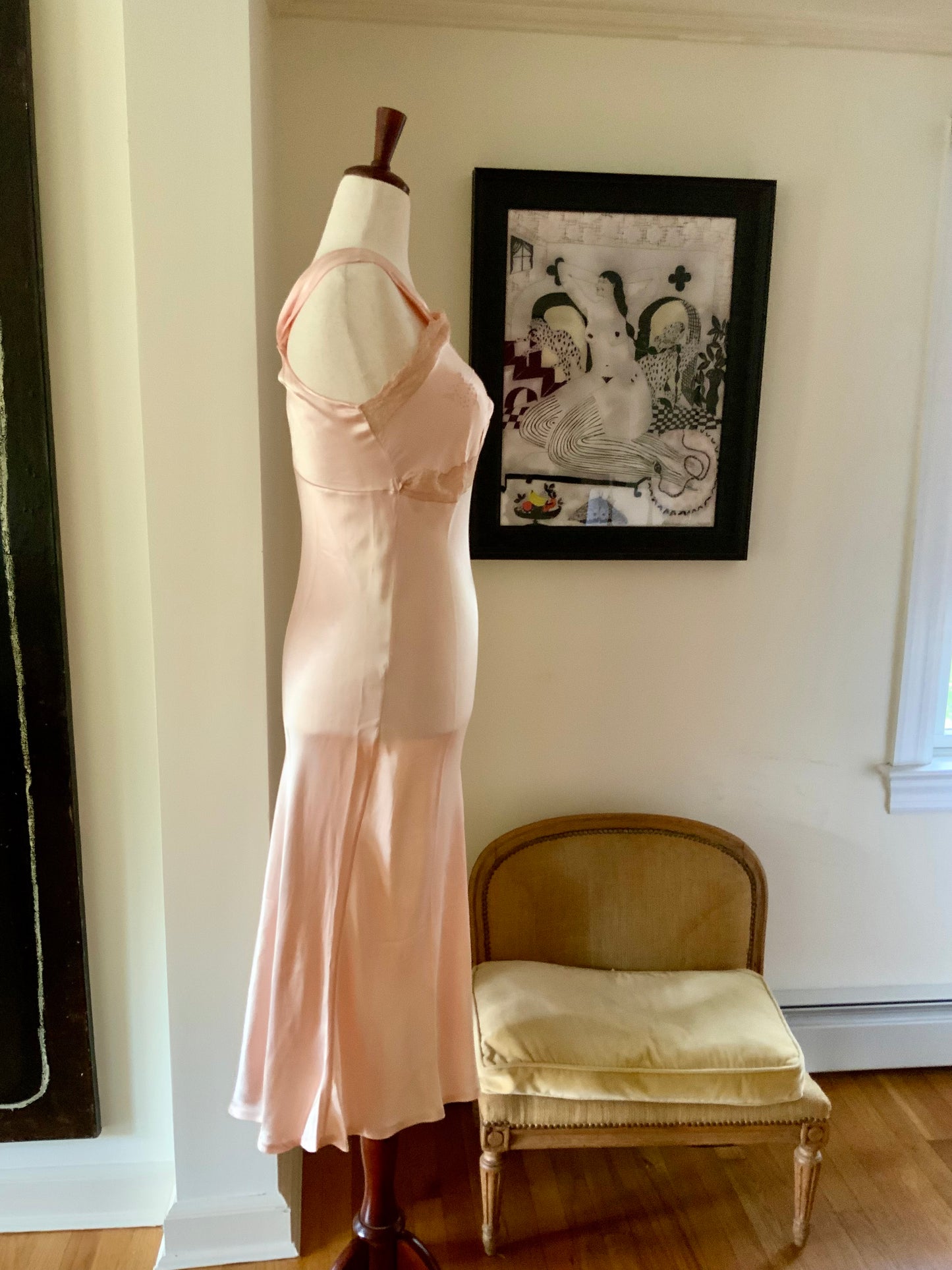 Satin Bridal Nightgown - 50s - M/L