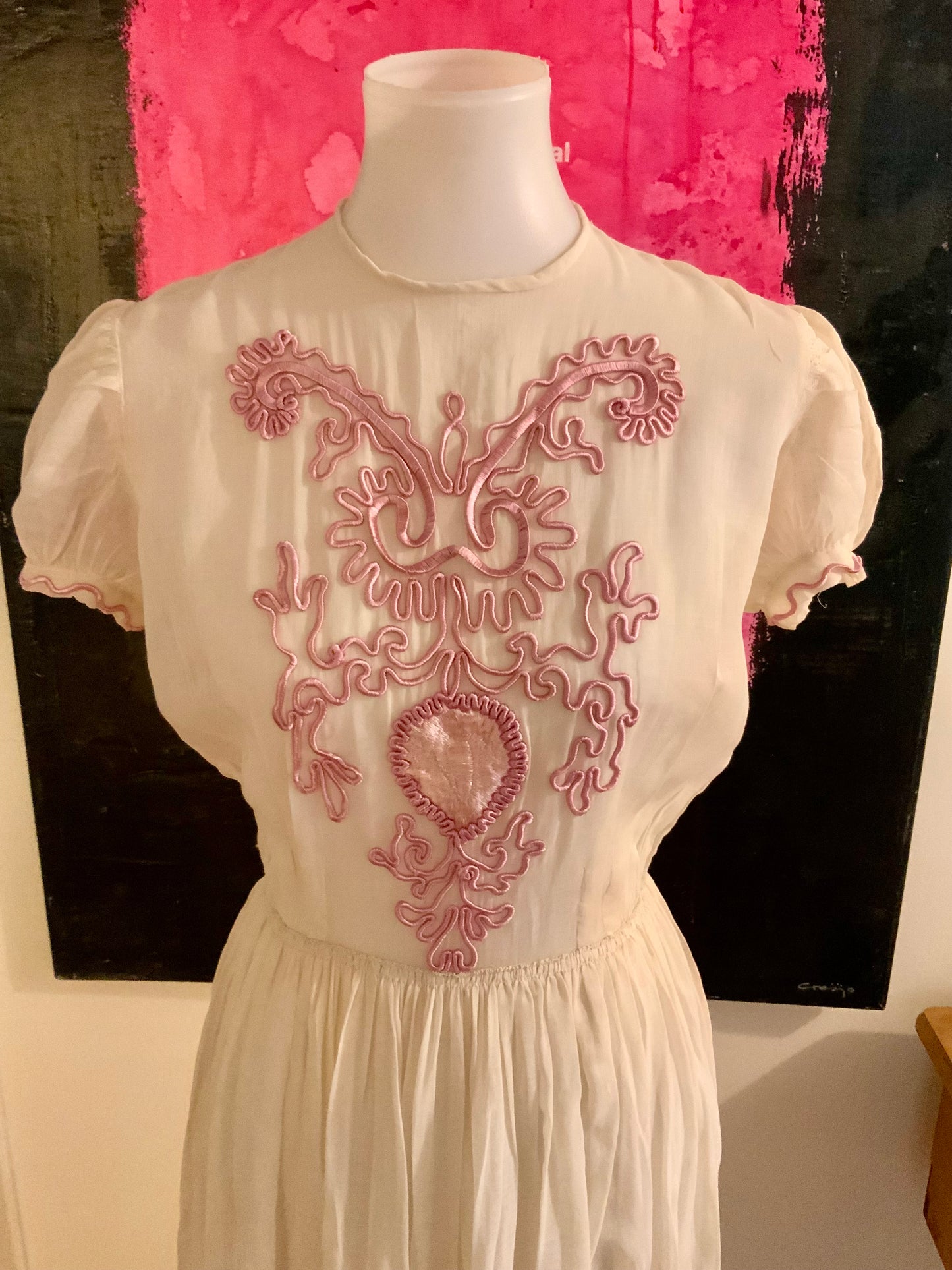 Pink Silk Cord Detail Dress - 30s