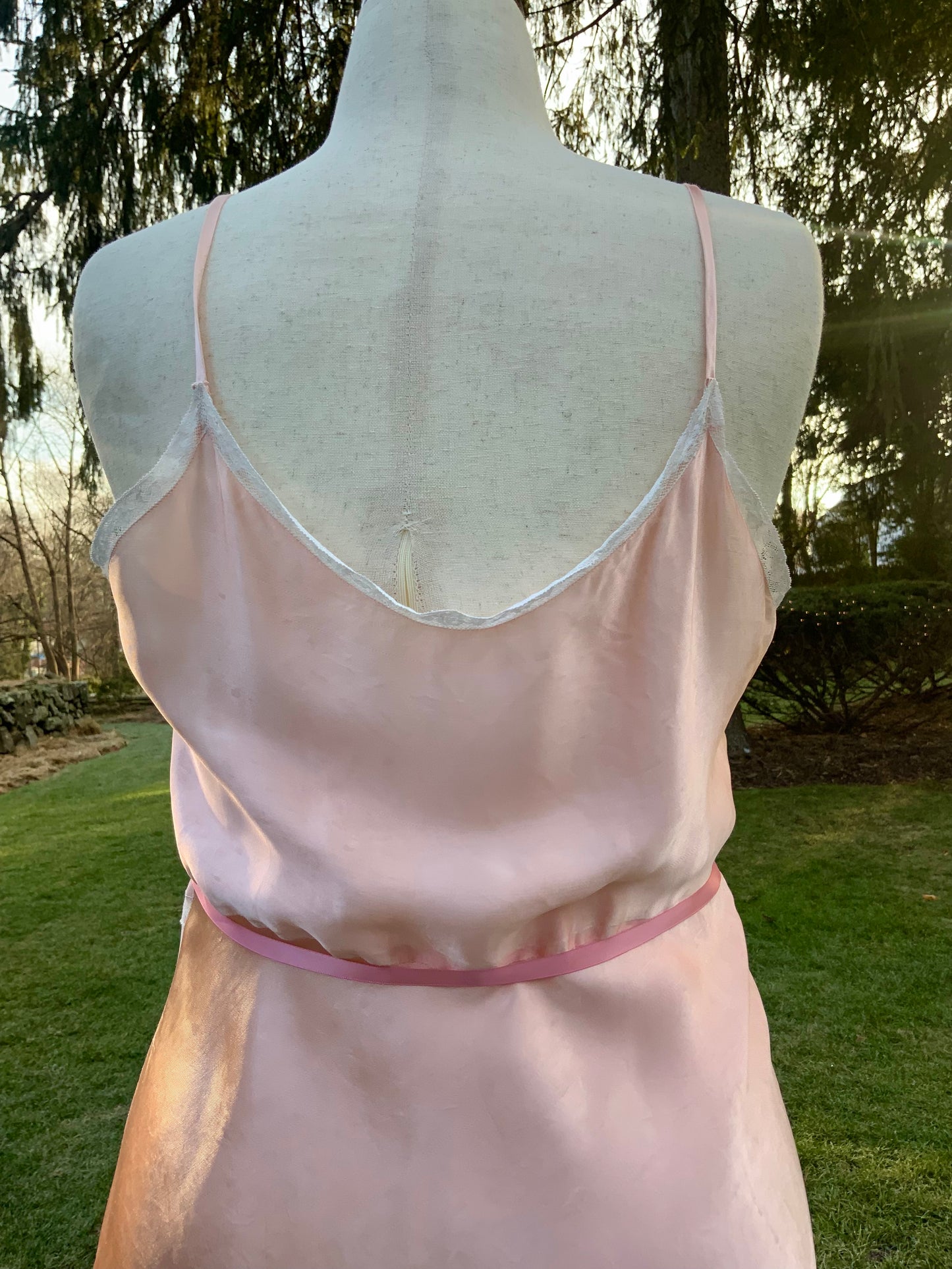 1930s Blush Satin & Chiffon Slip Dress – Floral Embroidery & Lace Panels - 30BA