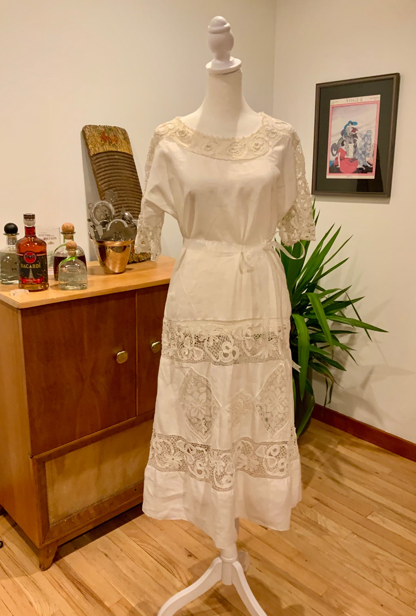 Edwardian Cotton & Lace Tea Dress c.1905–1915 |Antique Lingerie Dress with Battenberg & Crochet Lace-ED32