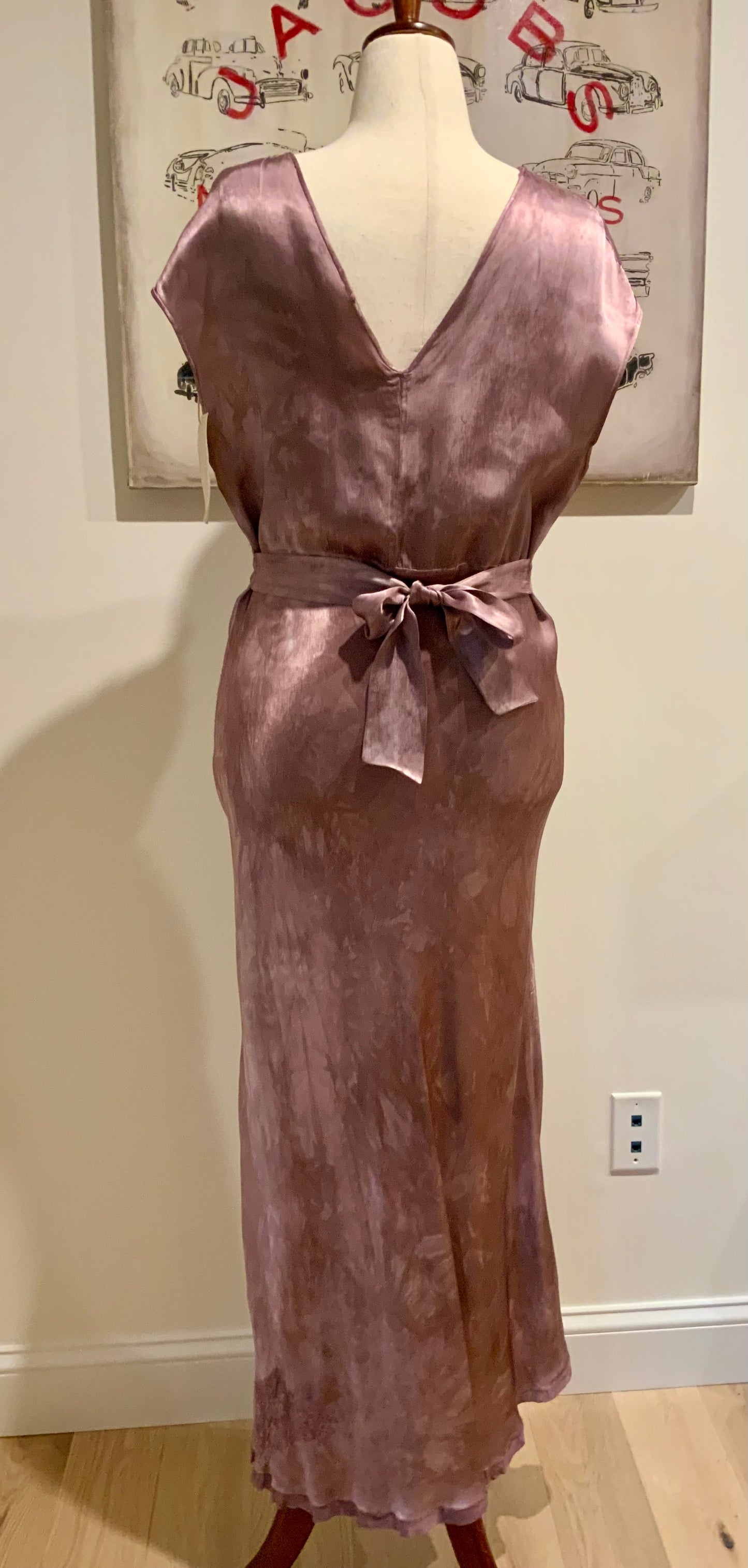 1930s Hand Dyed Mauve Bias Cut Evening Dress. Restyled Vintage Satin Gown.Embroidered Tulle.Lulu Boop Vintage-30CW