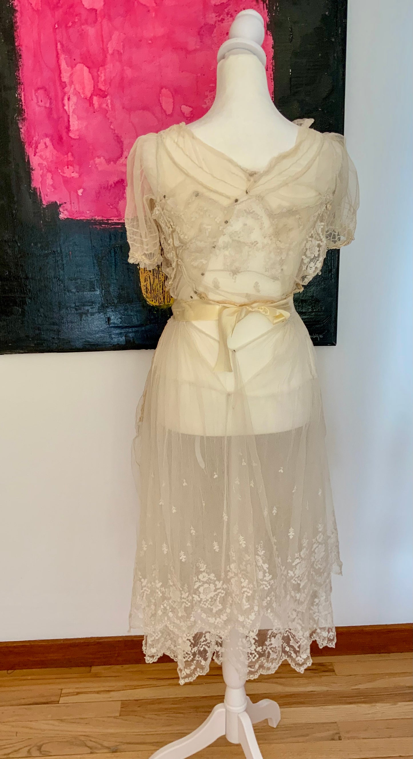 Antique Tulle Dress -Filet Lace – Early 1900s – ED40