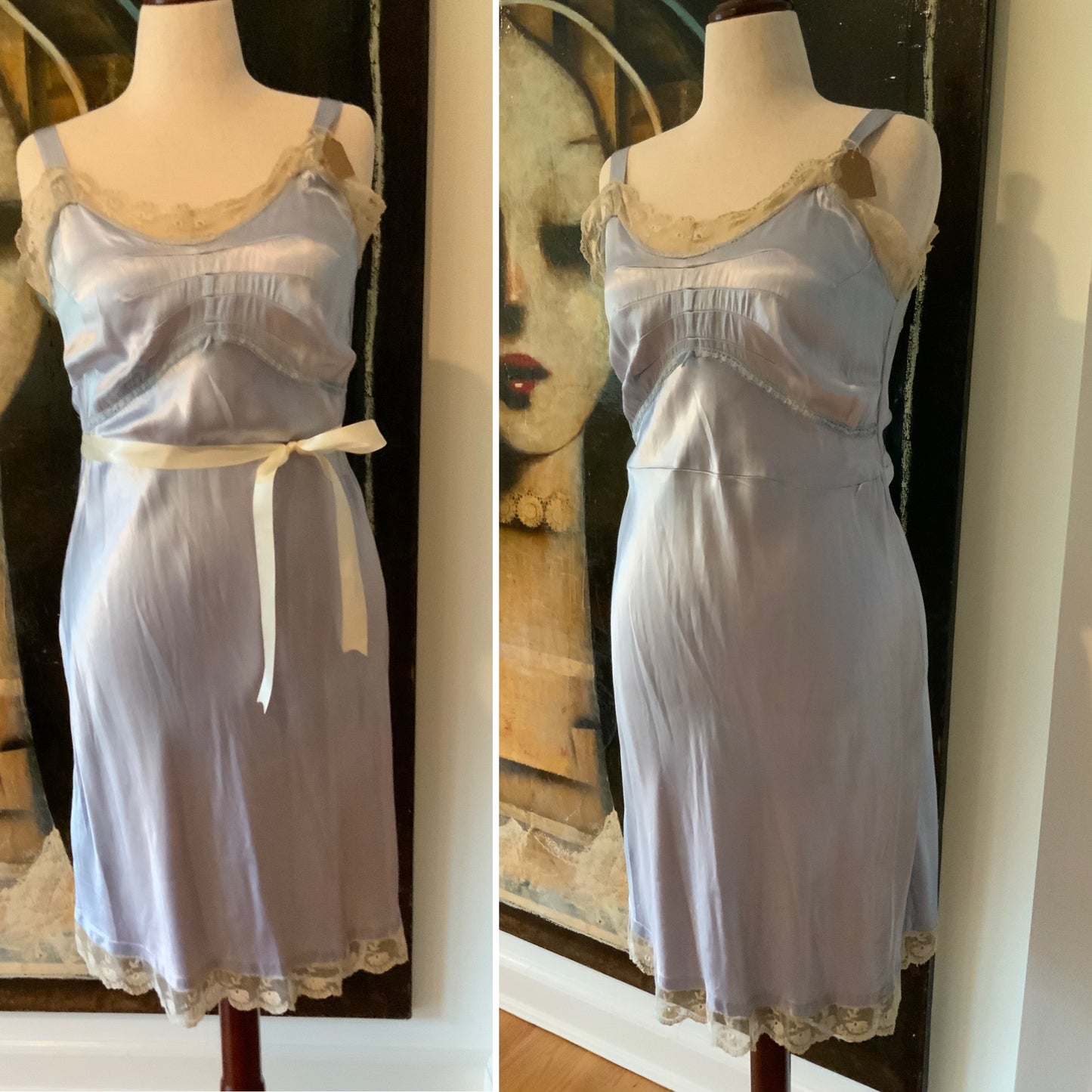 Light Blue satin Slip dress - 50s