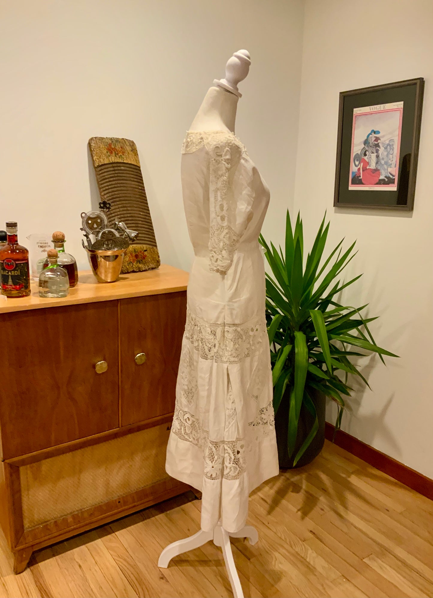 Edwardian Cotton & Lace Tea Dress c.1905–1915 |Antique Lingerie Dress with Battenberg & Crochet Lace-ED32