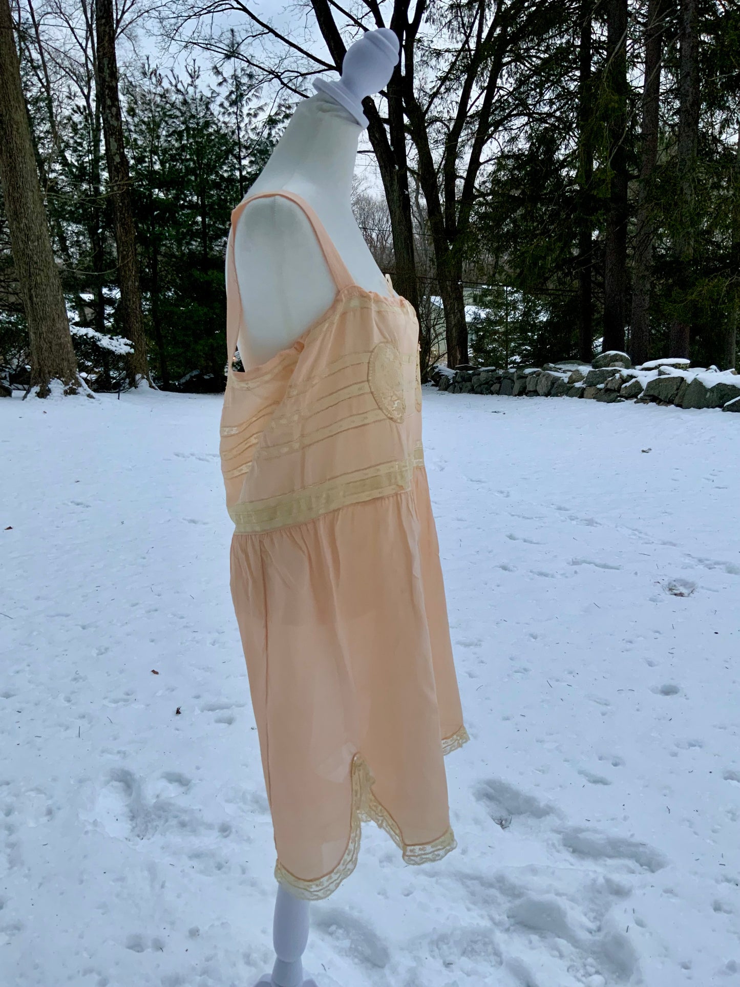 Circa 1912–1918 Blush Pink Silk Chiffon Teddy with Antique Lace – Edwardian Boudoir Lingerie-ED47