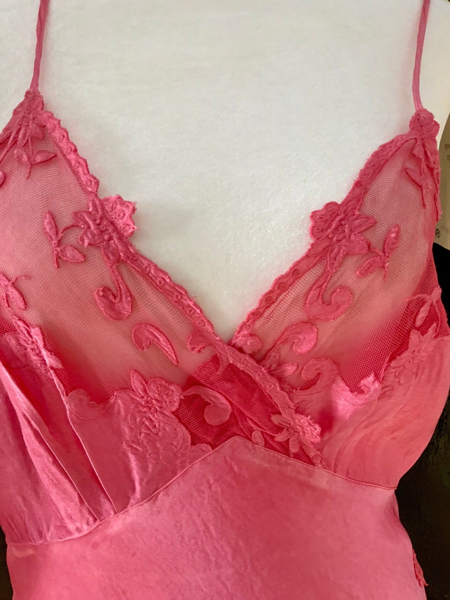 1970s Silk Slip Dress in Hand-Dyed Pink | Lace Bodice - 70F