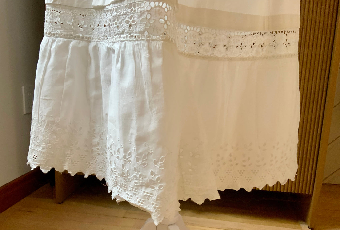 Edwardian White Cotton Petticoat Skirt with Lace Trim | Antique 1910s Tiered Underskirt | Hand Restored-ED76