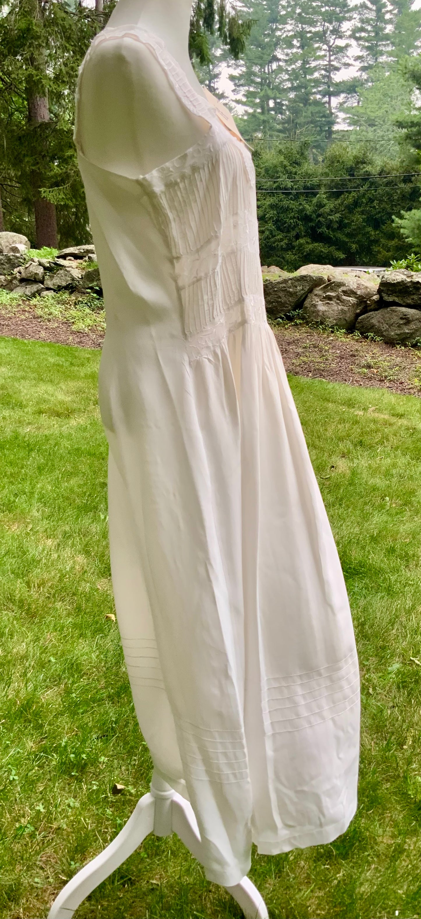 Antique Bridal Boudoir Dress | Late 1920s Silk Slip Dress | Art Deco Pintucks & Embroidered Lace
-40BI