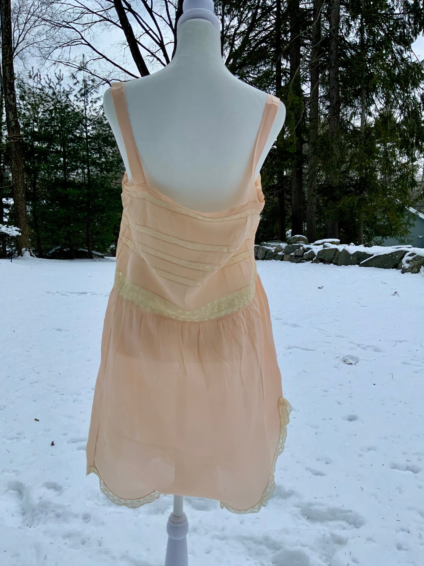 Circa 1912–1918 Blush Pink Silk Chiffon Teddy with Antique Lace – Edwardian Boudoir Lingerie-ED47