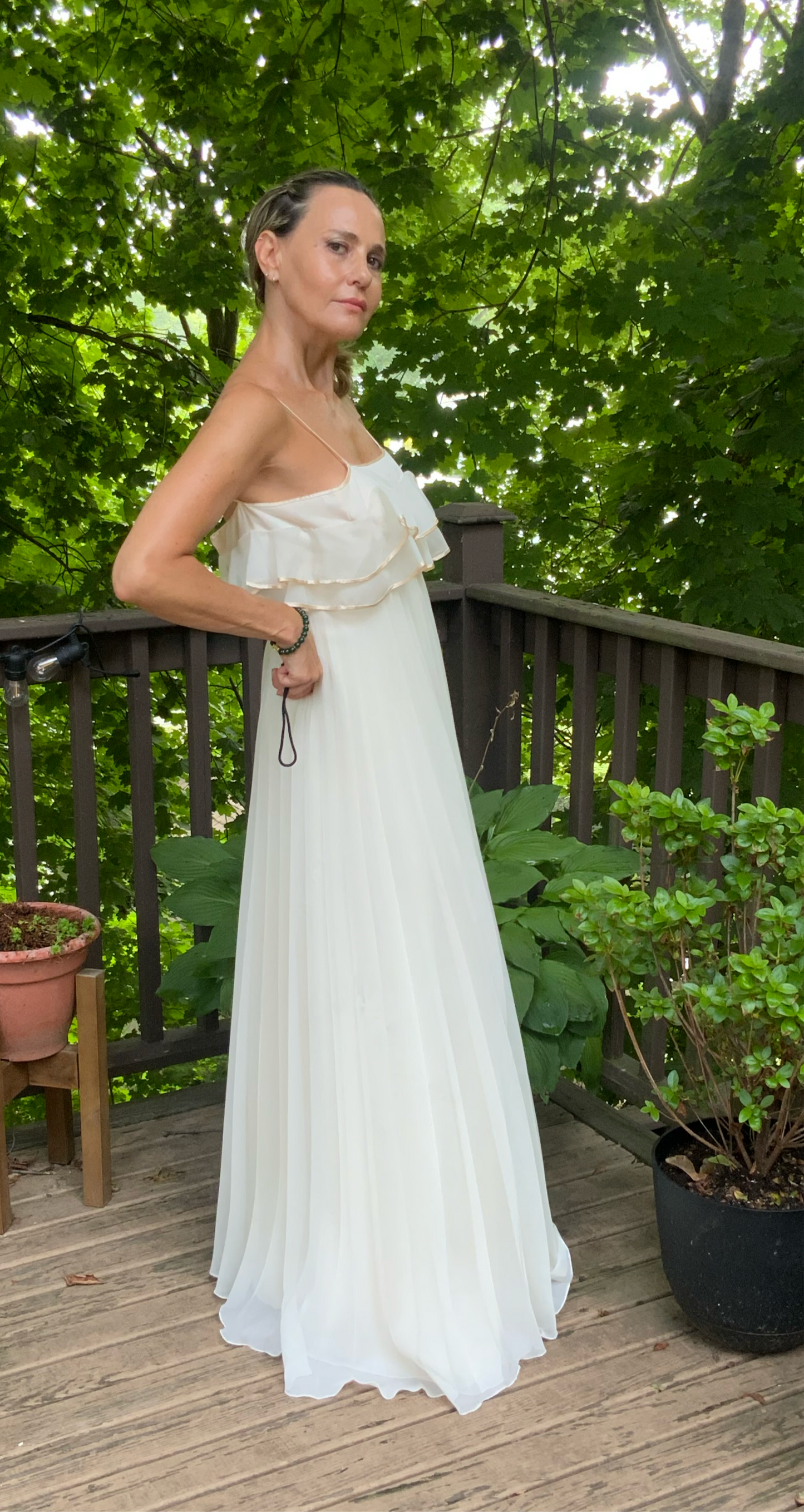 Pleated Wedding Dress - 70s