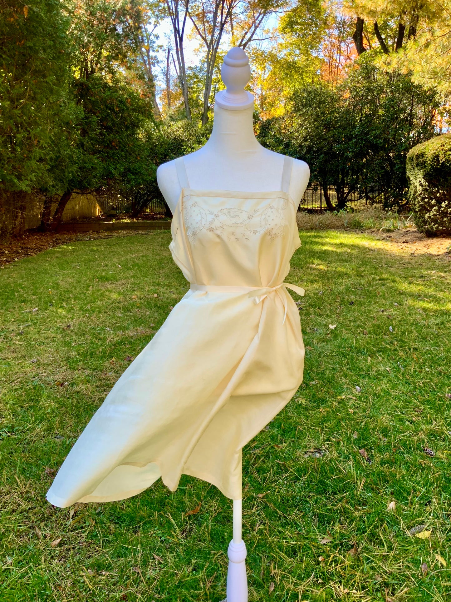 Edwardian Pure Silk Slip Dress c.1905–1915 – Hand Embroidered “Rosita” Monogram | Antique Lingerie Heirloom -ED23