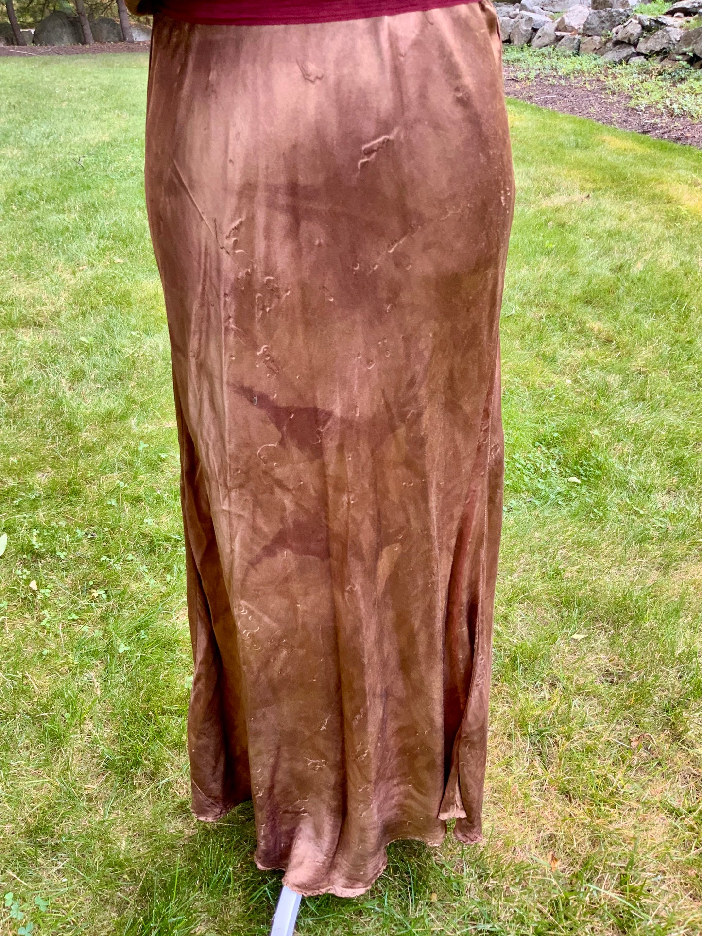 1930s Hand Dyed Silk Slip Dress Chocolate Brown Bias Cut Art Deco Embroidered Bodice OOAK
-40BK