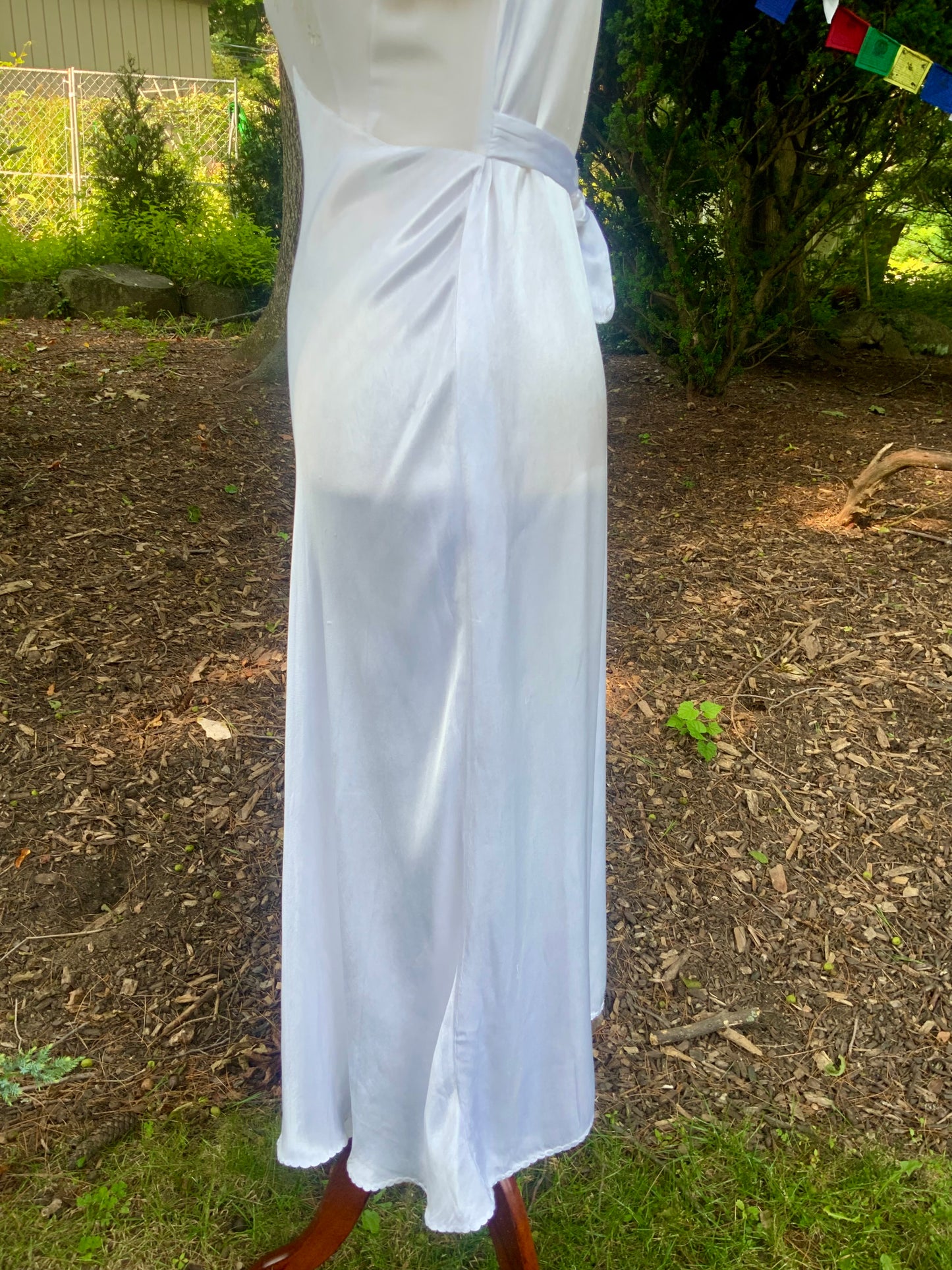 Vintage Satin & Embroidered Sheer Top Slip Dress | 1930s Bias Cut Boudoir Gown-AAA