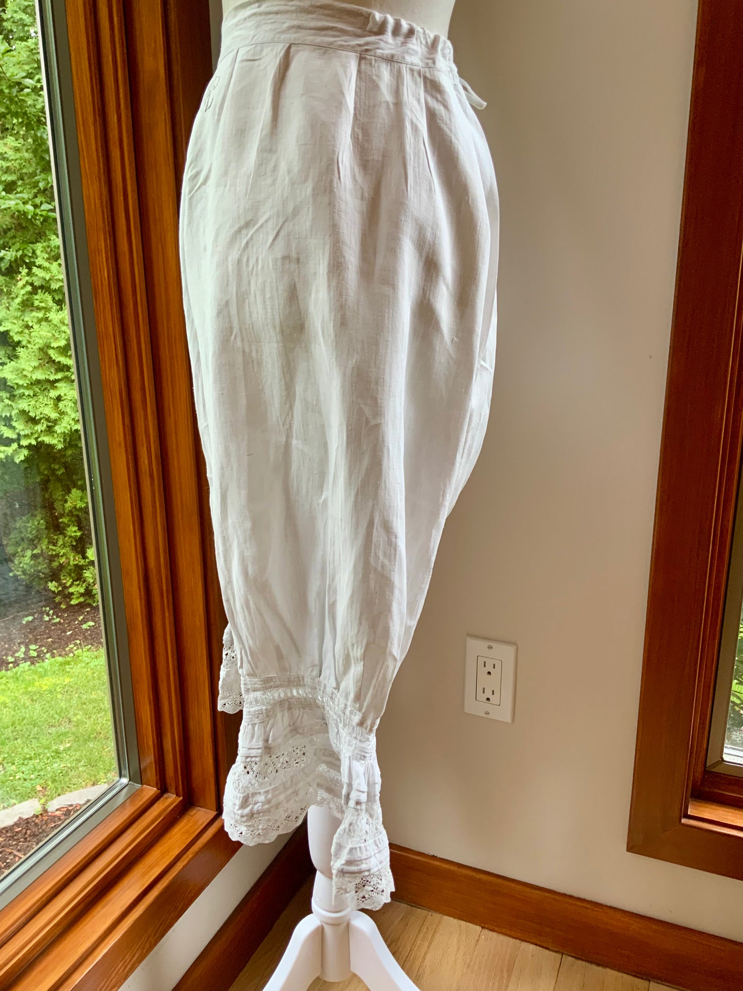 Antique Edwardian White Cotton Bloomers | Monogrammed Lace Pantaloons | Romantic Heirloom Lingerie-ED85