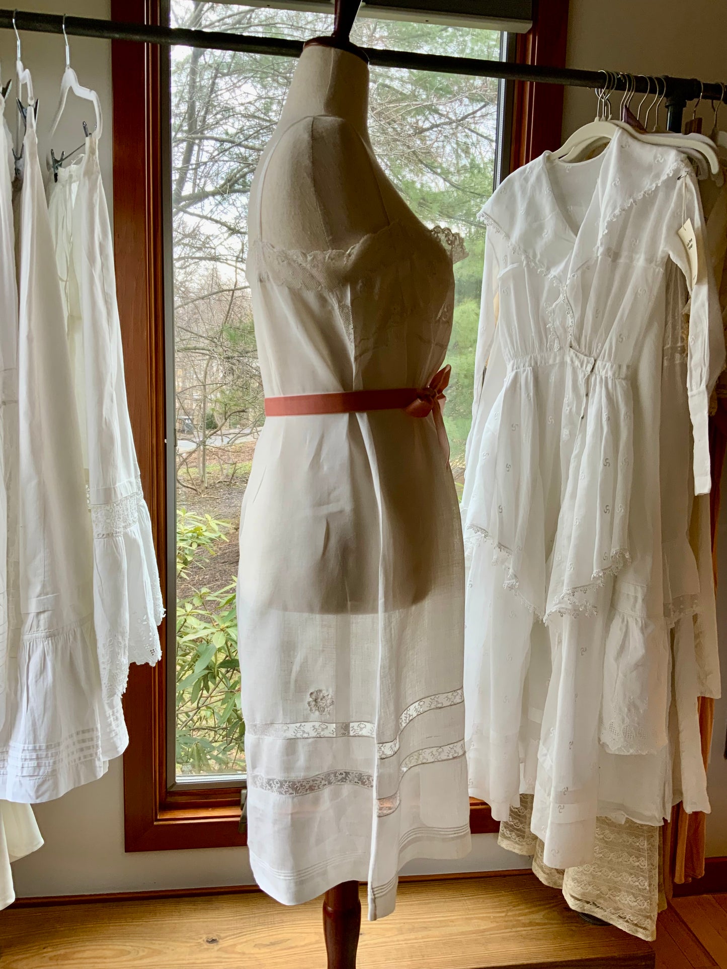 Antique 1910s Cotton Batiste Lingerie Dress with Lace Insertion & Hand Embroidery-ED74