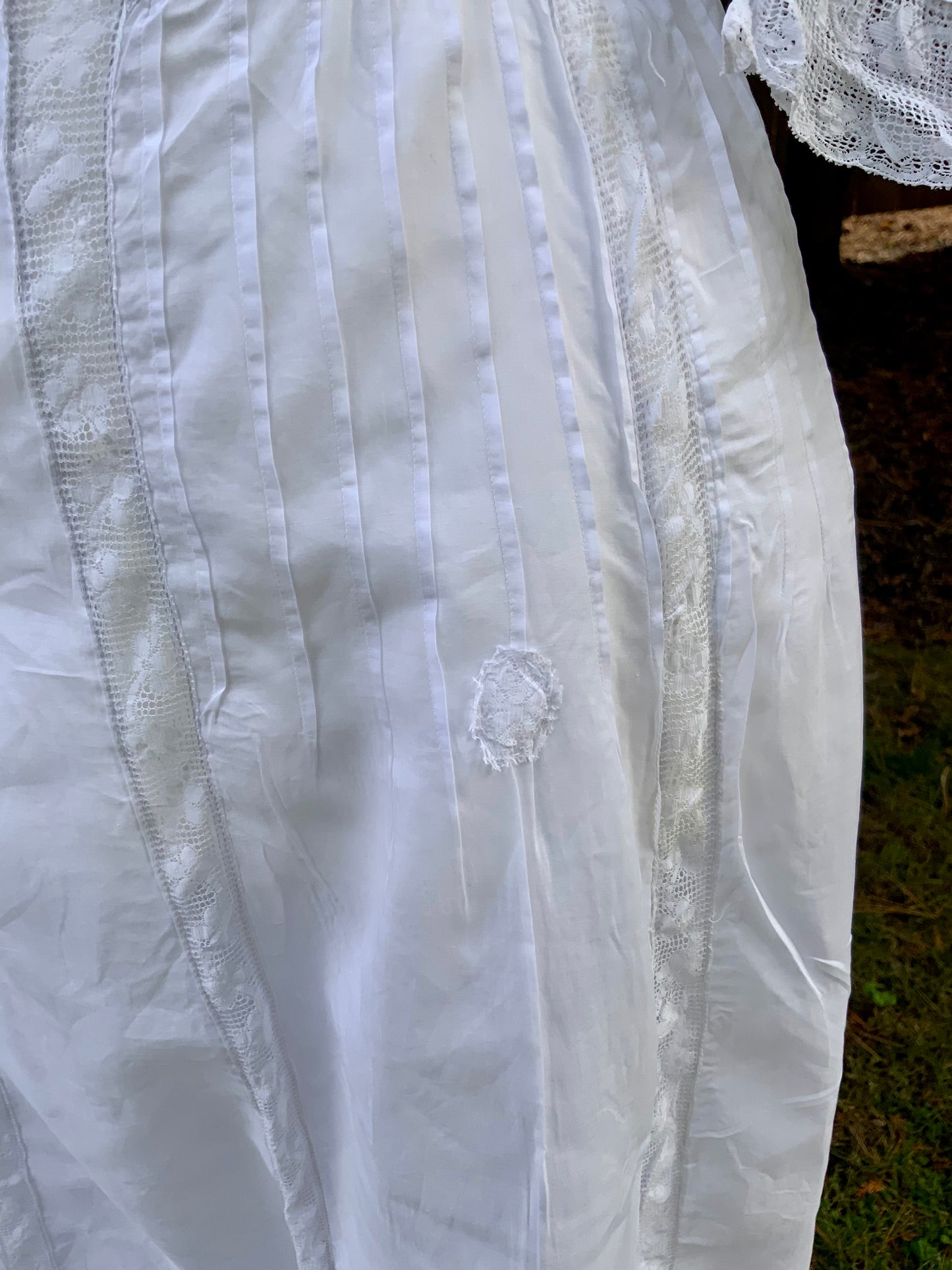 Edwardian White Cotton Lace Tea Dress c.1908–1914 — Pintucks, Lace Inserts - ED37