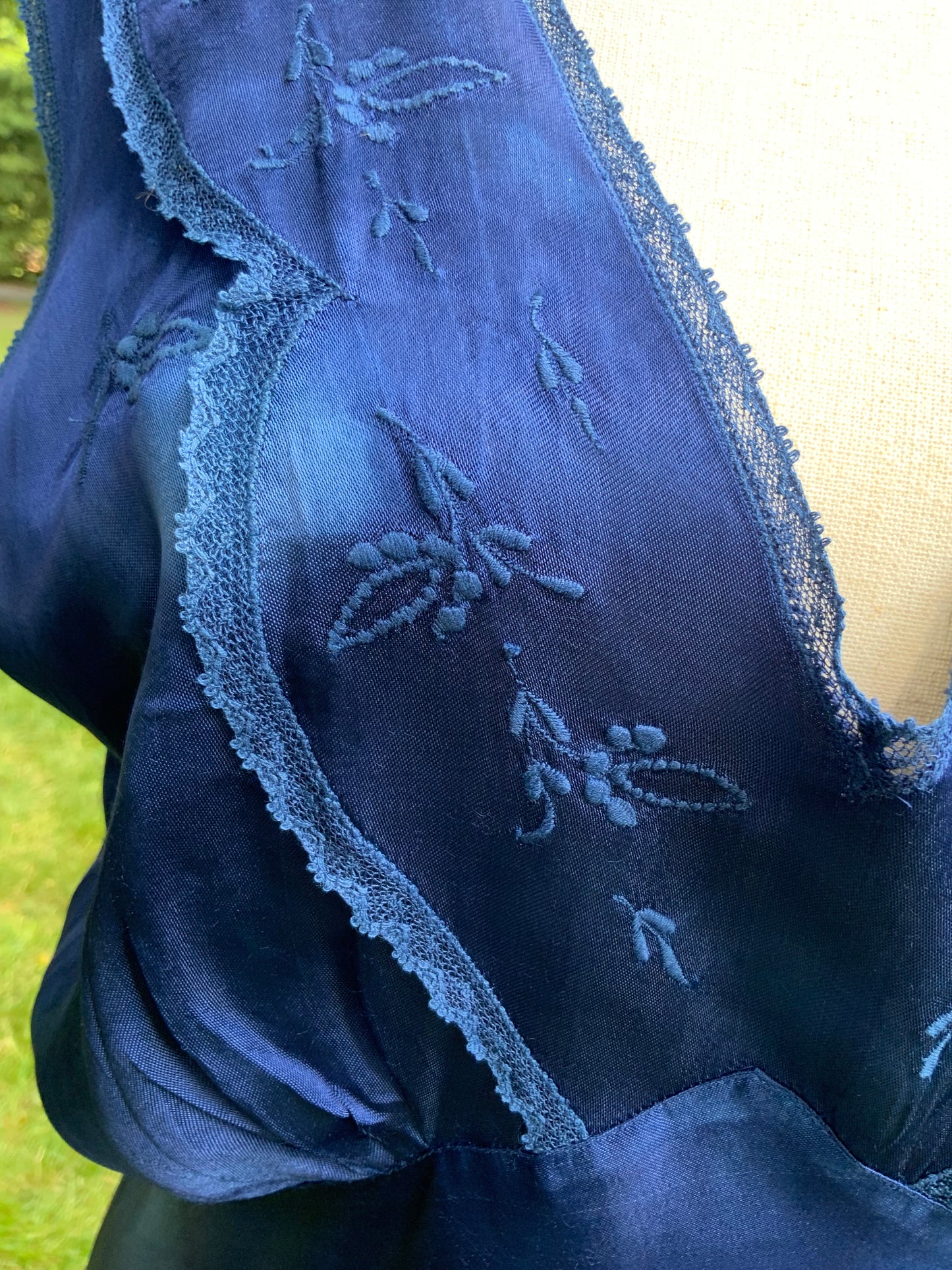 1930s Hand-Dyed Indigo Silk Slip Dress with Batik Resist Dye | OOAK
-40BN