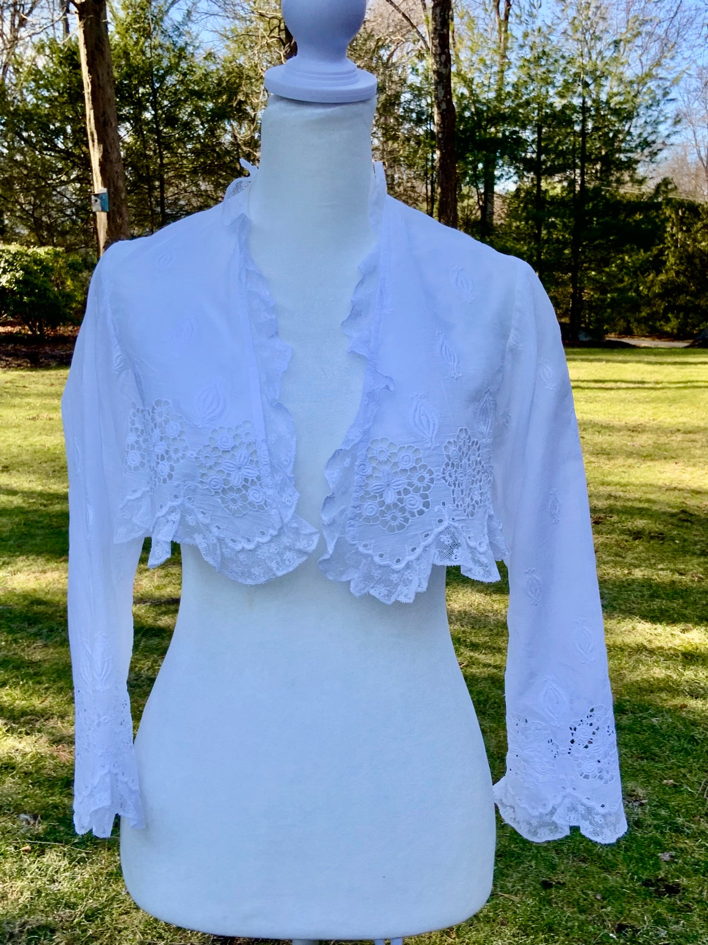 Antique Edwardian Lace Bed Jacket – Whitework Cotton Lingerie Bodice-ED43