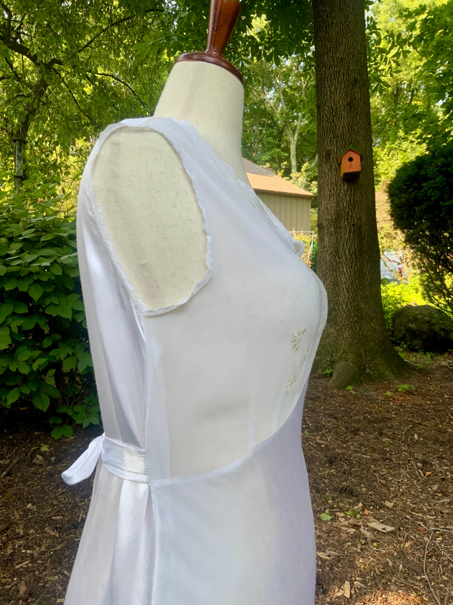 Vintage Satin & Embroidered Sheer Top Slip Dress | 1930s Bias Cut Boudoir Gown-AAA