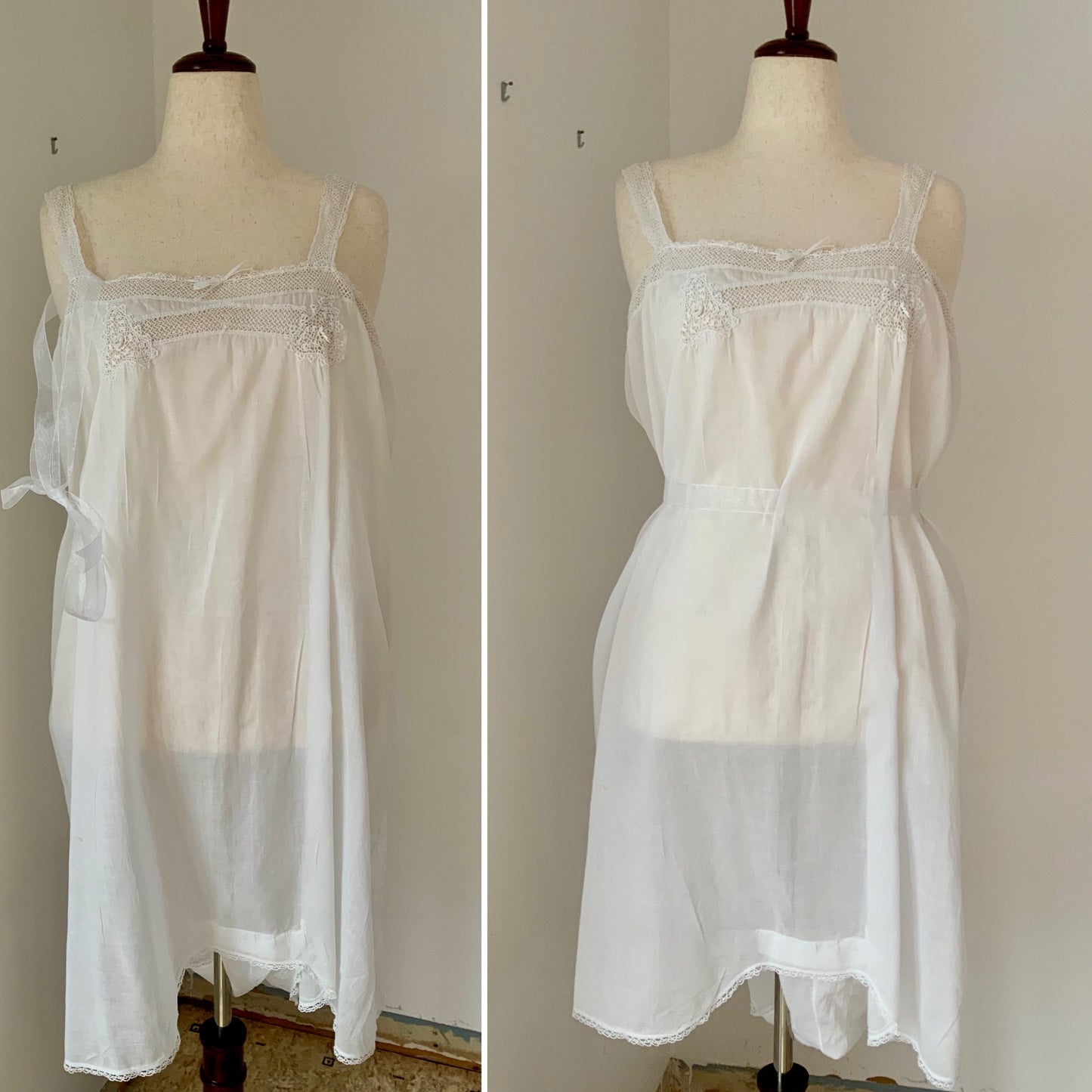 Edwardian White Cotton Teddy | 1910s Crochet Lace Step-In Chemise | Antique  Lingerie-ED54