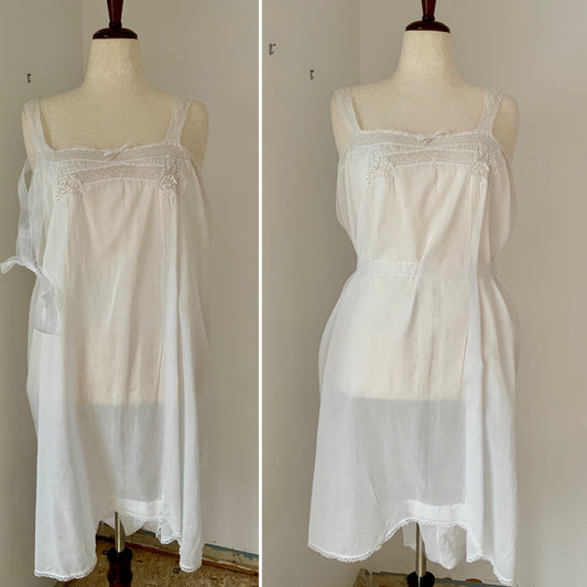 Edwardian White Cotton Teddy | 1910s Crochet Lace Step-In Chemise | Antique  Lingerie-ED54