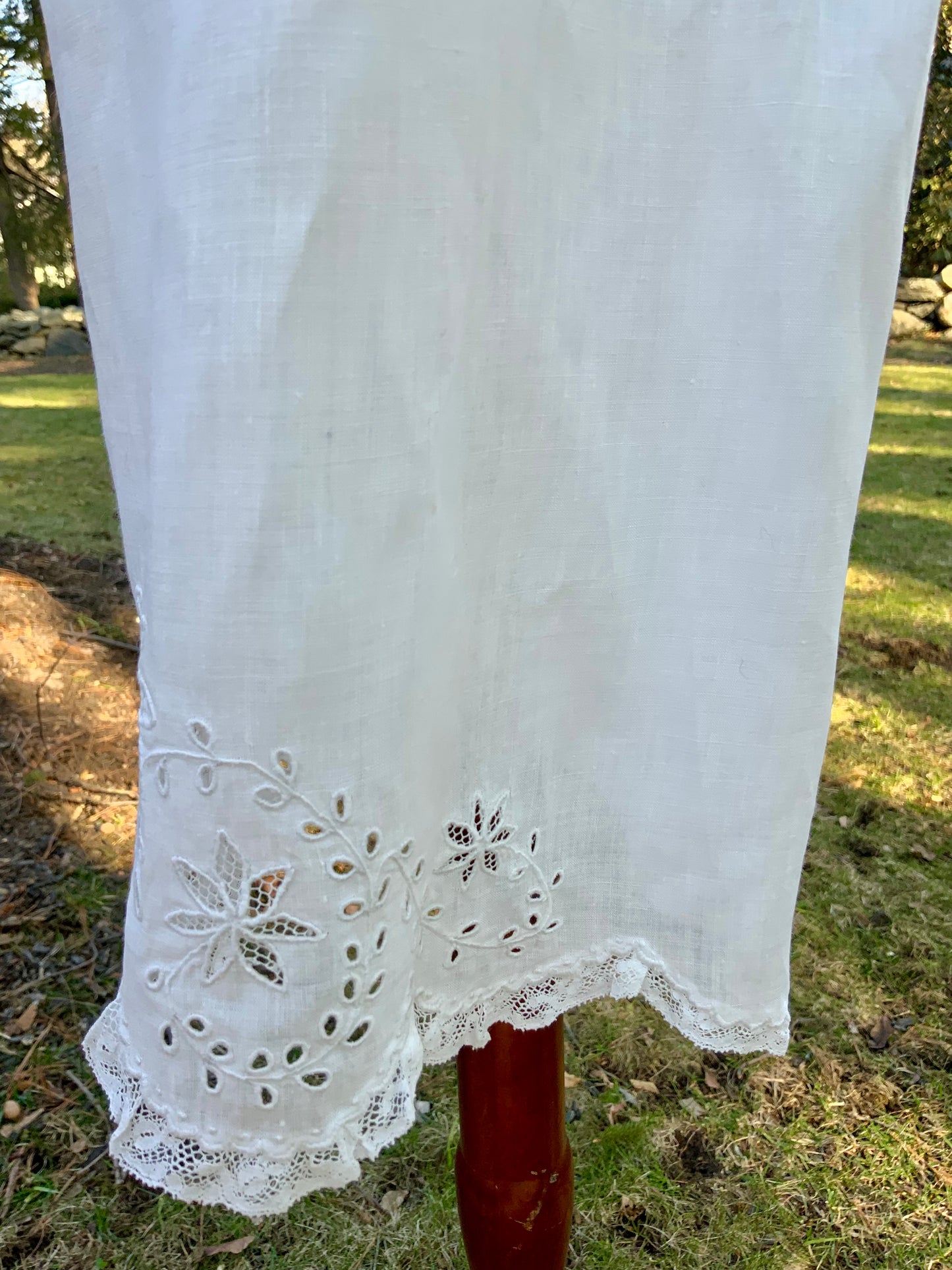 Antique Edwardian Split Drawers Bloomers – White Cotton Lingerie Pants with Hand Embroidery & Lace Hem – Early 1900s-ED71