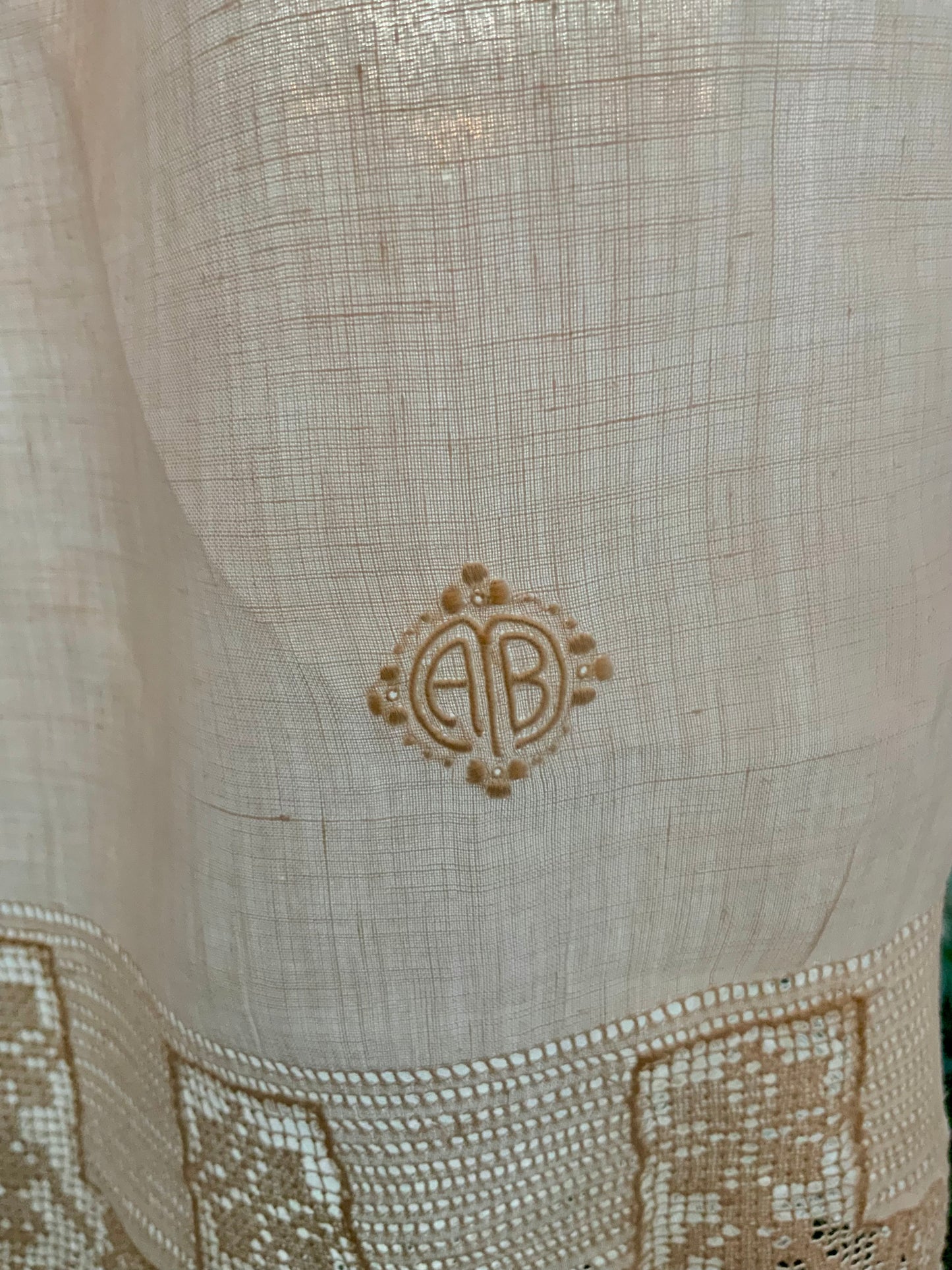 Antique Edwardian Cotton Bloomers c.1905–1915 | Filet Lace Ribbon Hem | Hand Monogram “AB” | Split Drawers Lingerie-ED69