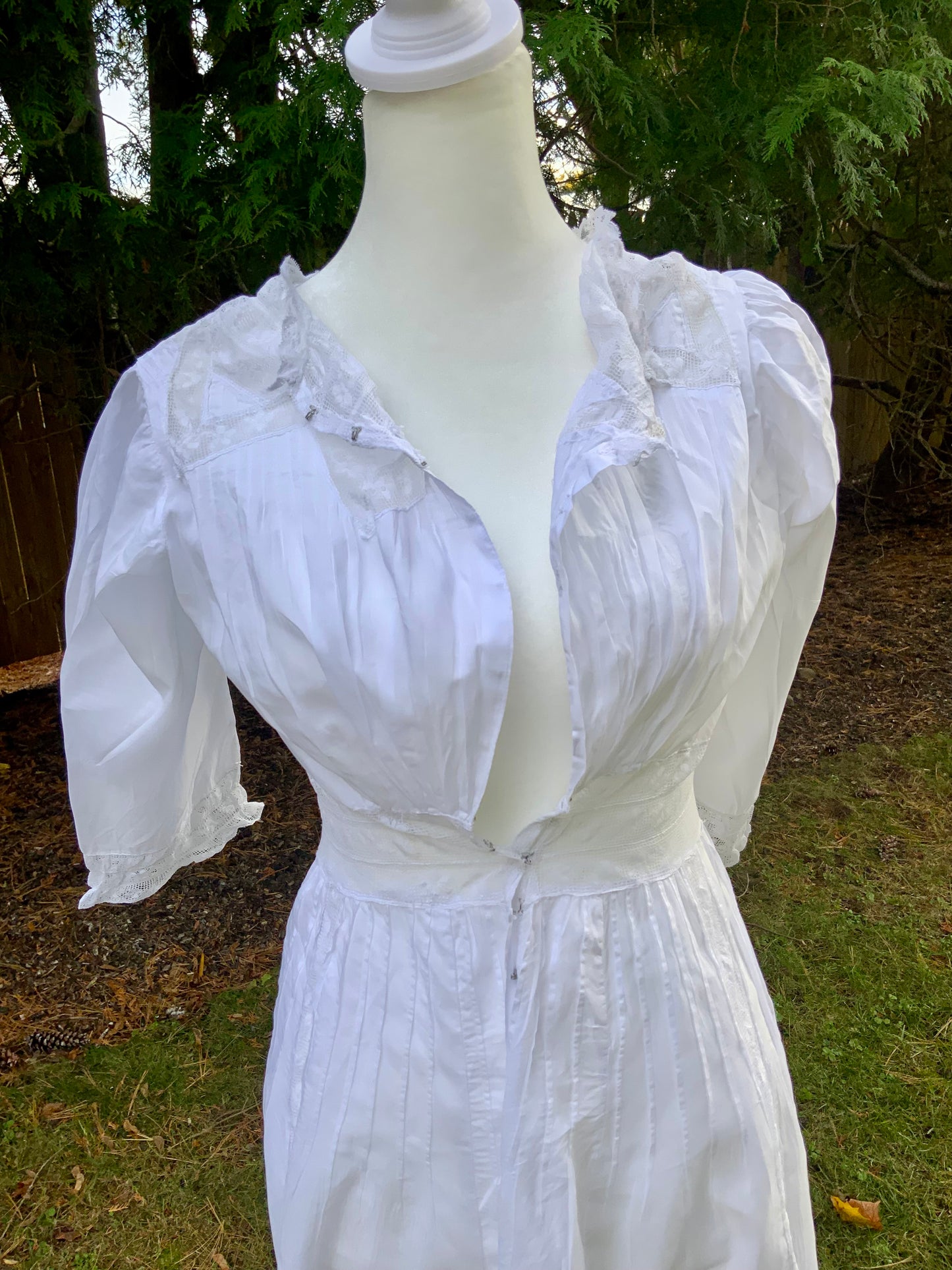 Edwardian White Cotton Lace Tea Dress c.1908–1914 — Pintucks, Lace Inserts - ED37
