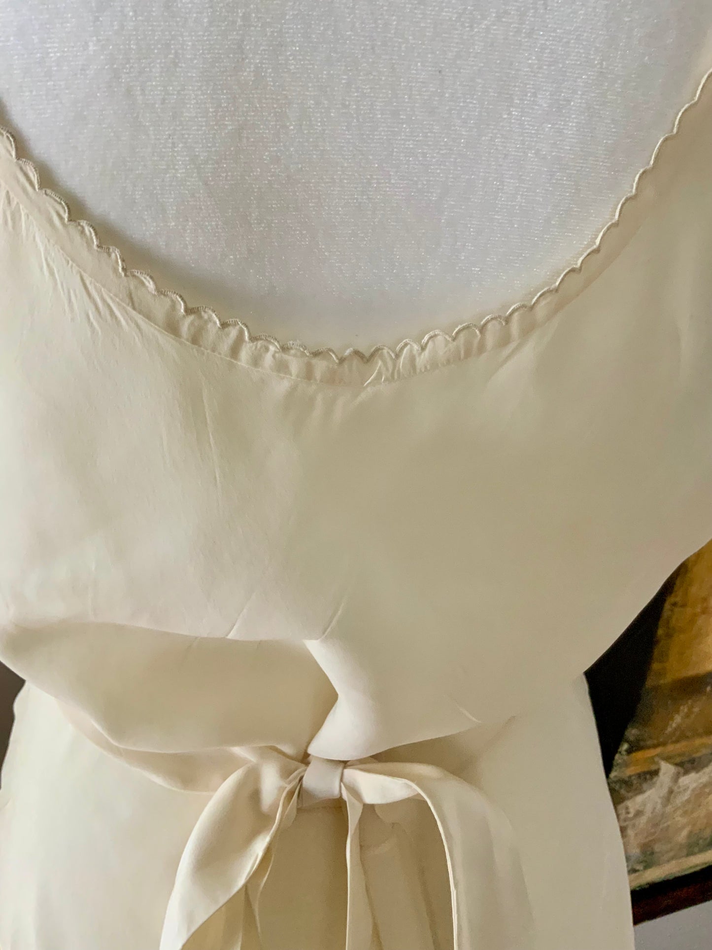 Antique 1930s–40s Pure Silk Nightgown — Ivory Bias Cut Slip Dress with Pintucks & Embroidery-40AT